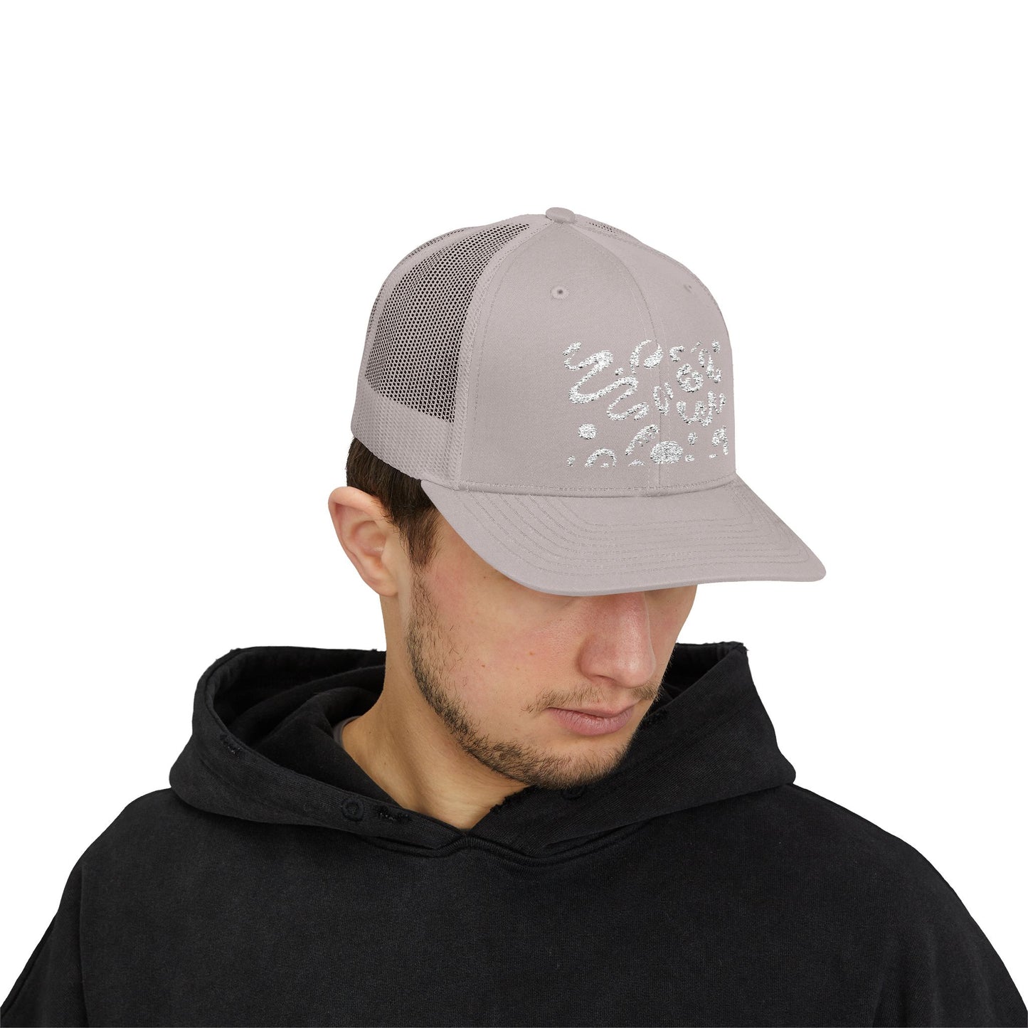 Pure Imagination Embroidered Retro Trucker Hat - Blank Page White