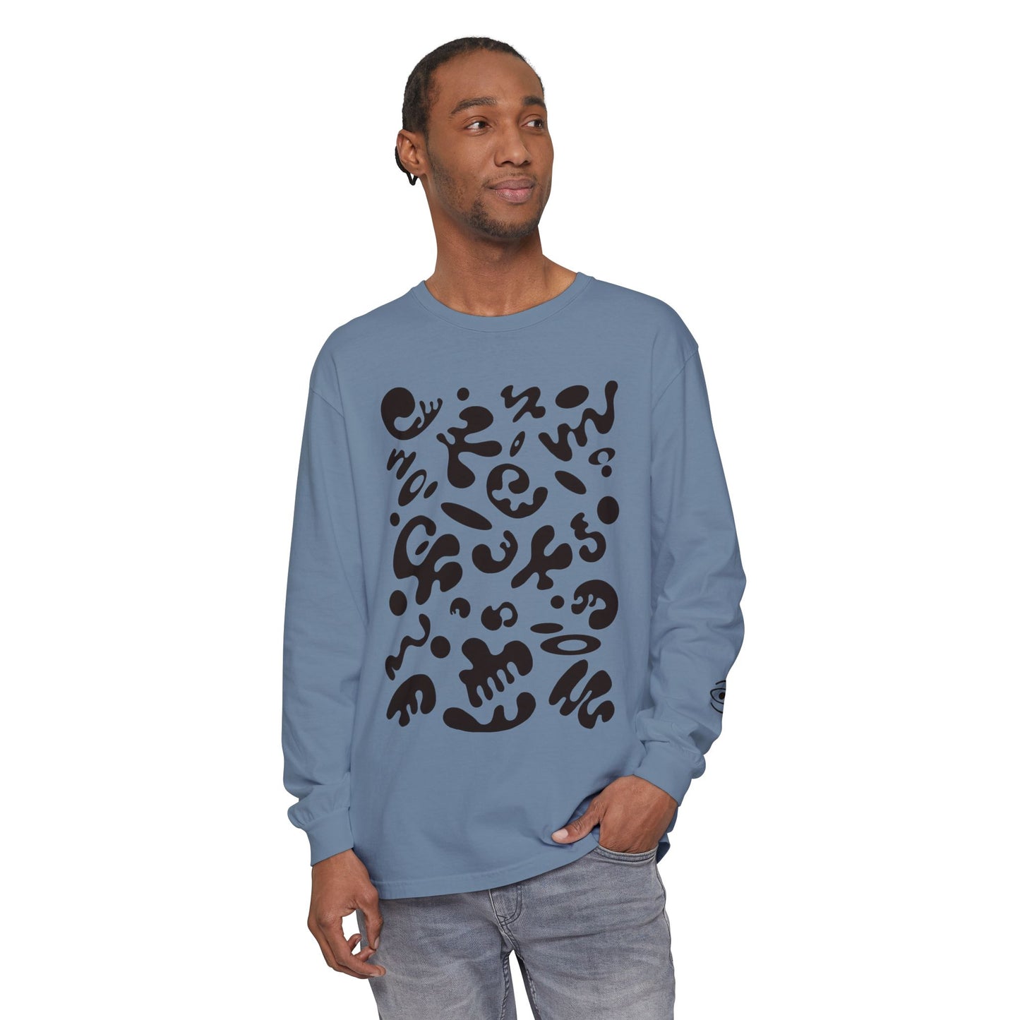 Pure Imagination Unisex Garment Dyed Long Sleeve T-Shirt - Smoke Signal Black Print