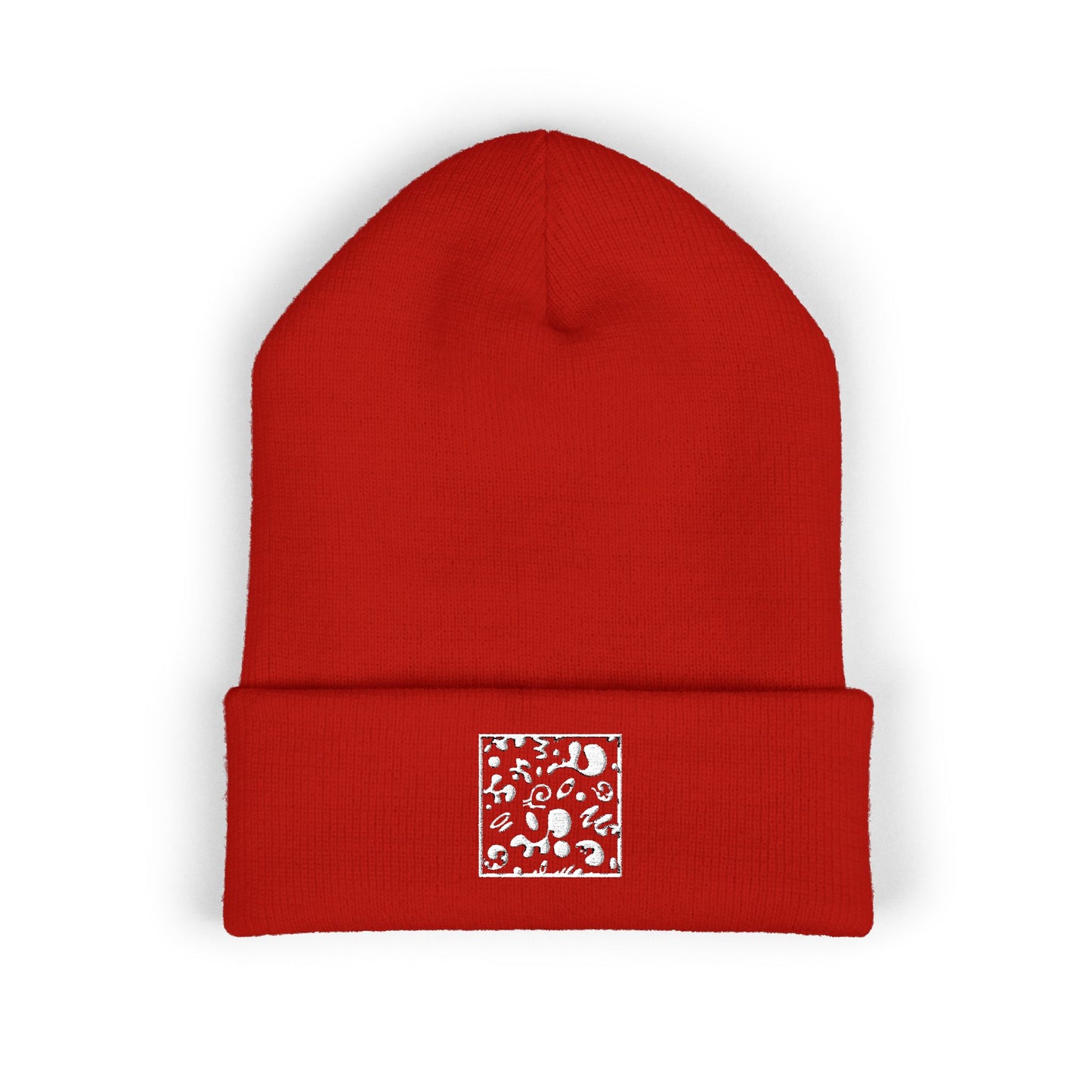 Adorn'd Square Embroidered Classic Cuffed Beanie - Starlight White