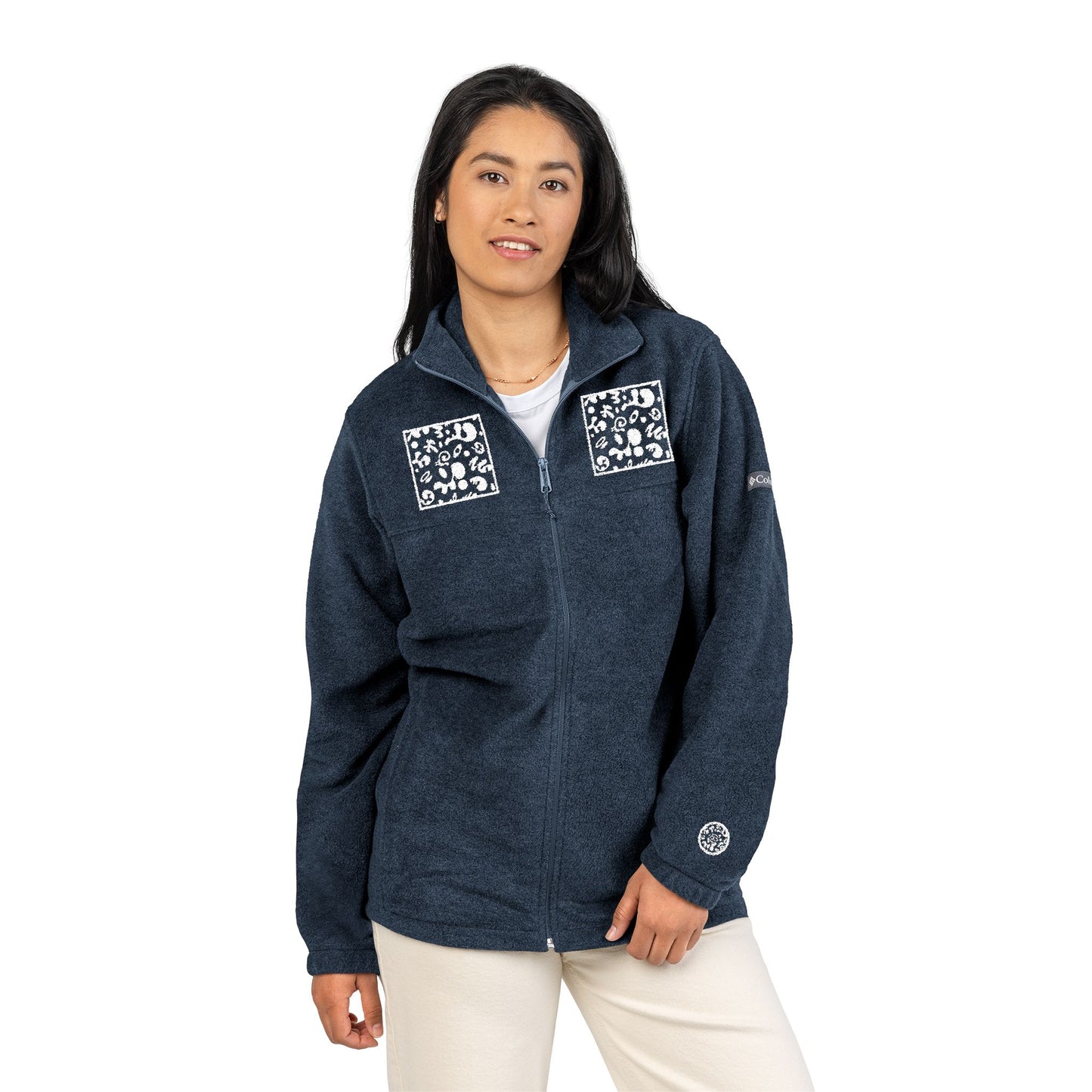 Mirror Work Embroidered Fleece Columbia Jacket