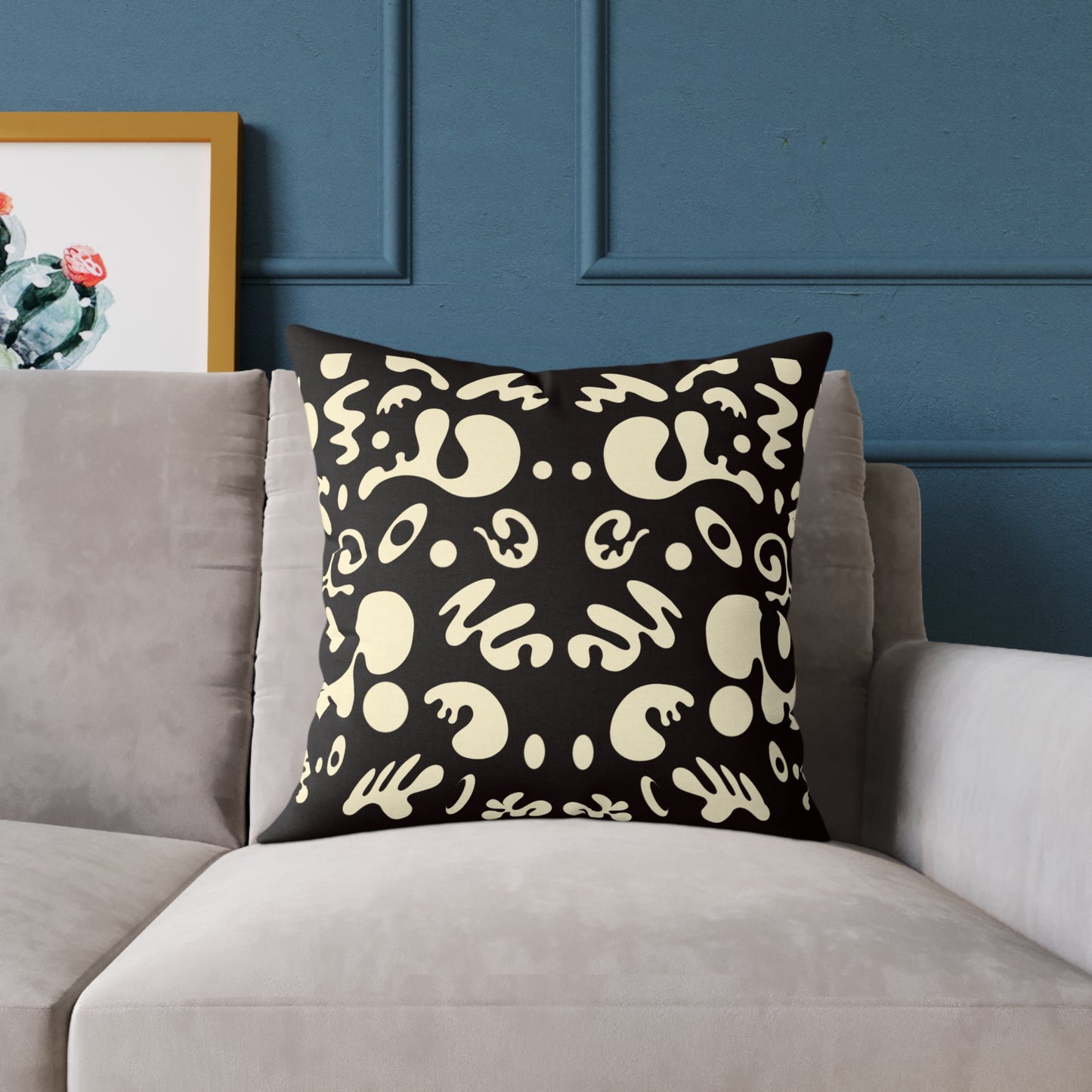 Mirror Work Square Poly Canvas Pillow - Smoke Signal Black