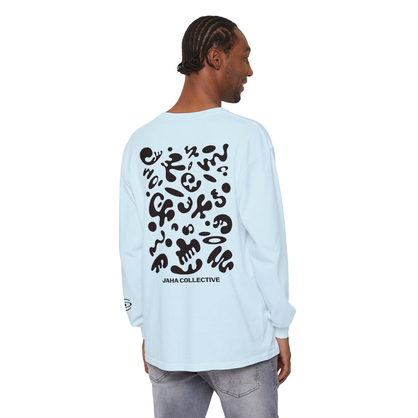 Pure Imagination Unisex Garment Dyed Long Sleeve T-Shirt - Smoke Signal Black Print