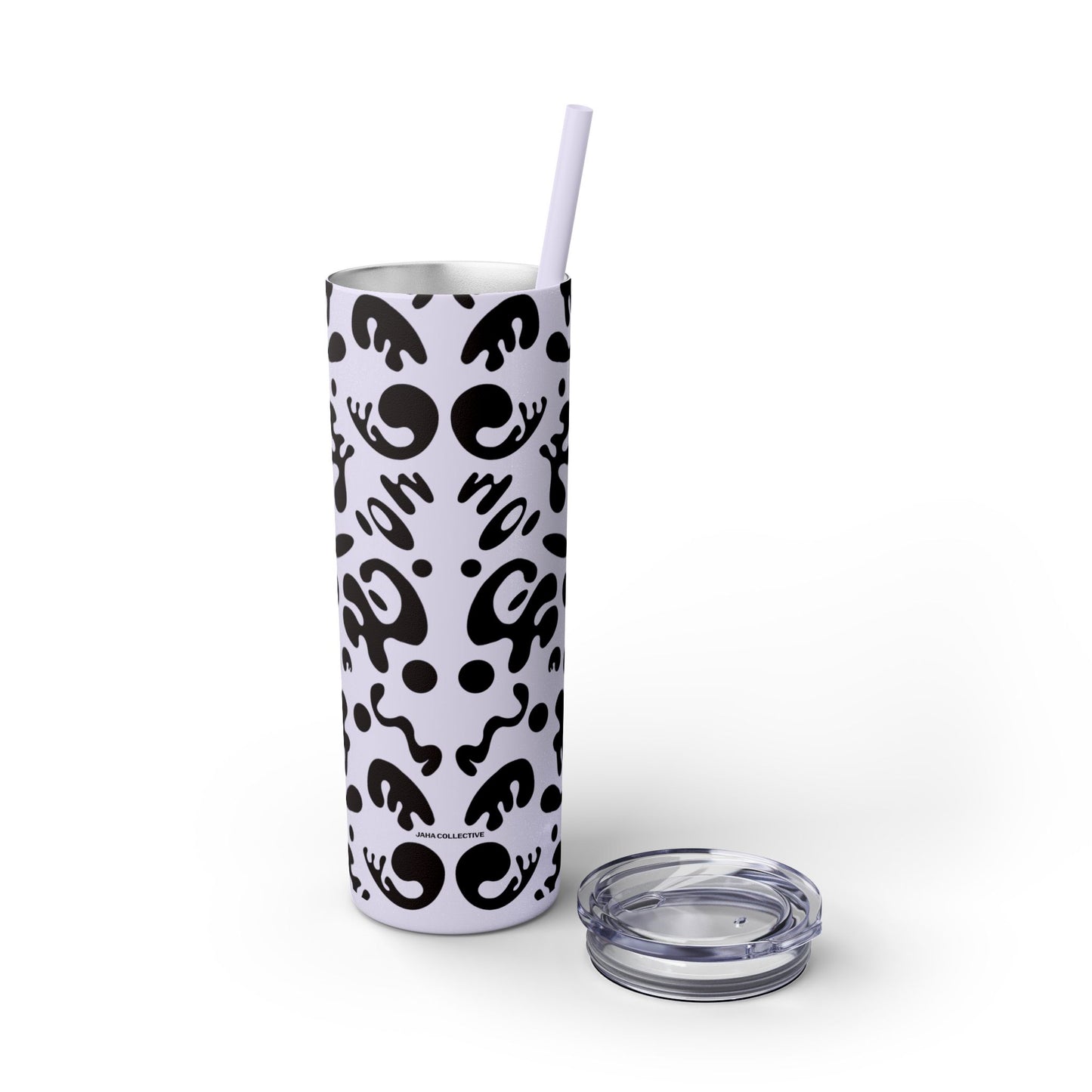 Mirror Work Skinny Color Tumbler w Straw - Smoke Signal Black Print
