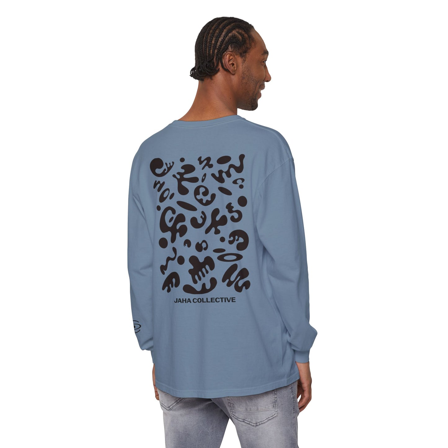 Pure Imagination Unisex Garment Dyed Long Sleeve T-Shirt - Smoke Signal Black Print