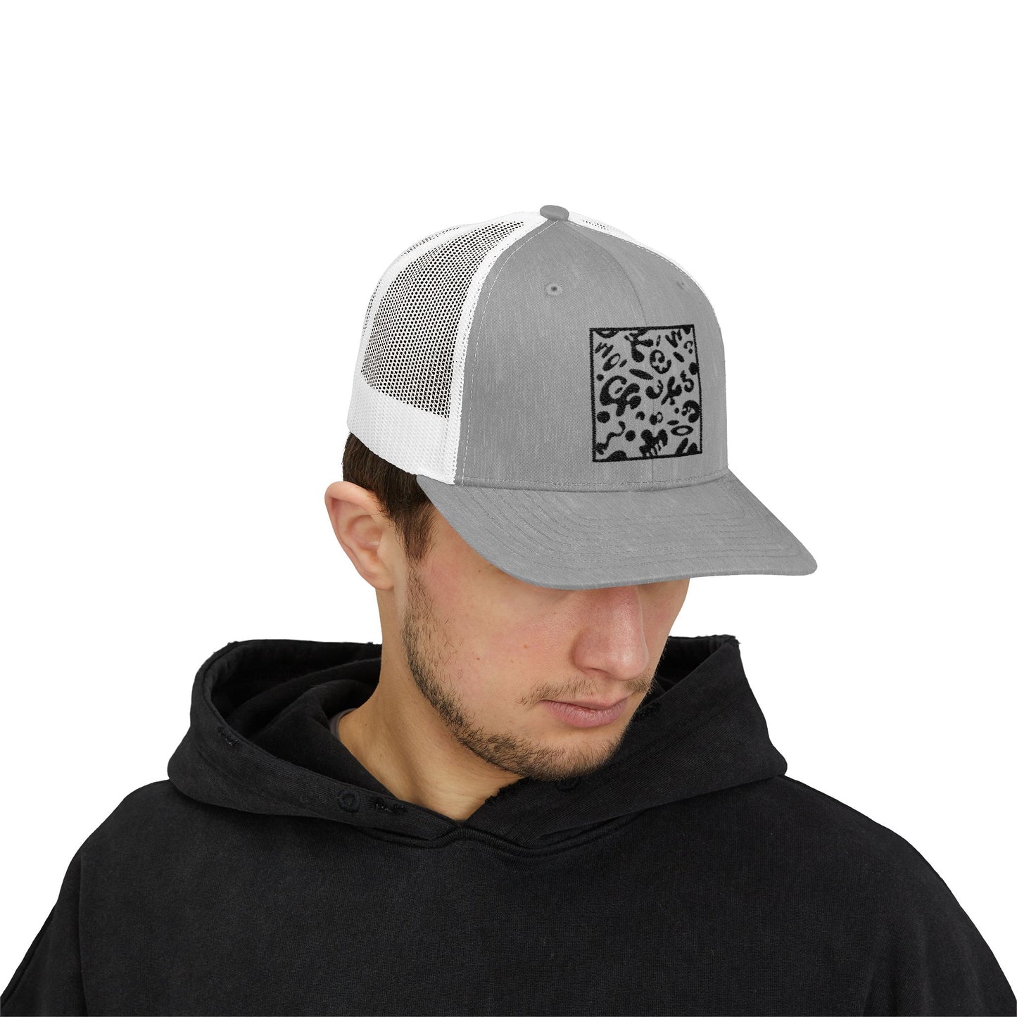 Adorn'd Square Embroidered Retro Trucker Hat - Smoke Signal Black