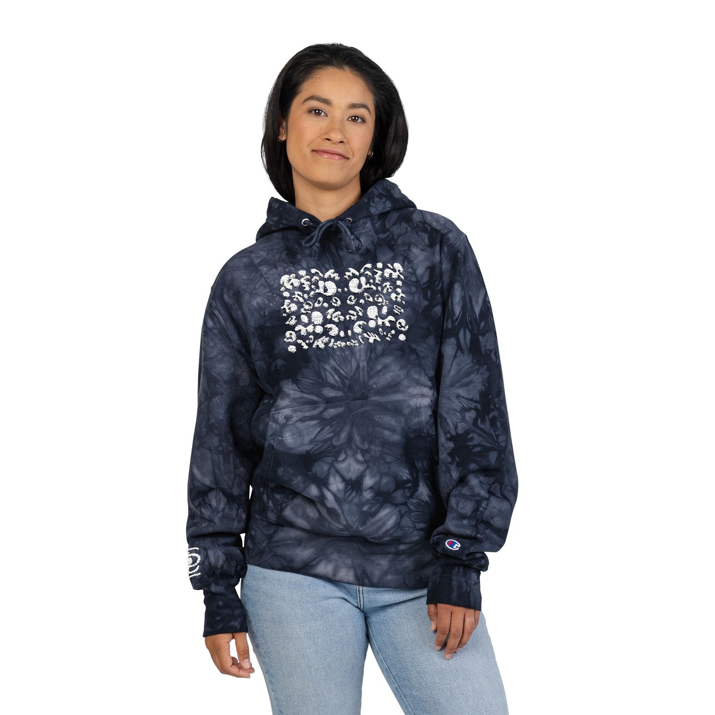 Mirror Work Embroidered Unisex Champion Tie-Dye Hoodie