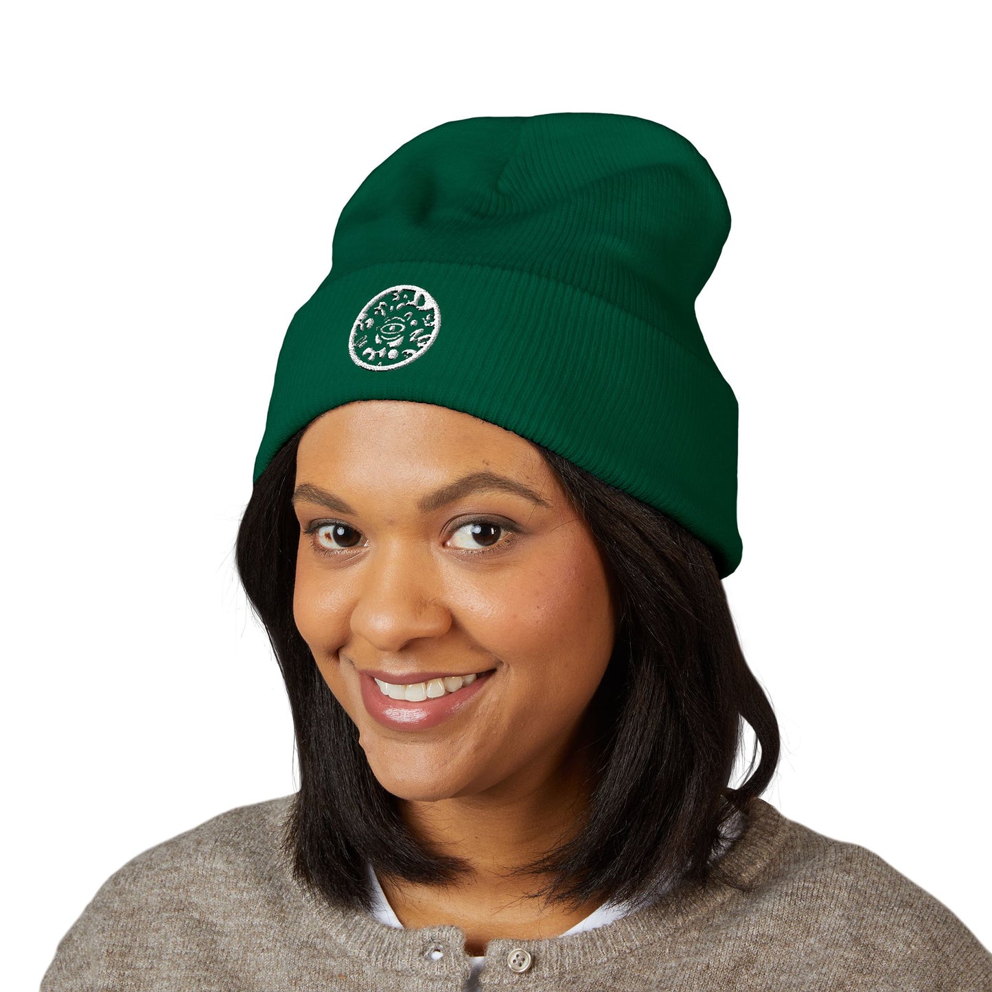 Adorn'd Logo Embroidered Classic Cuffed Beanie - Starlight White