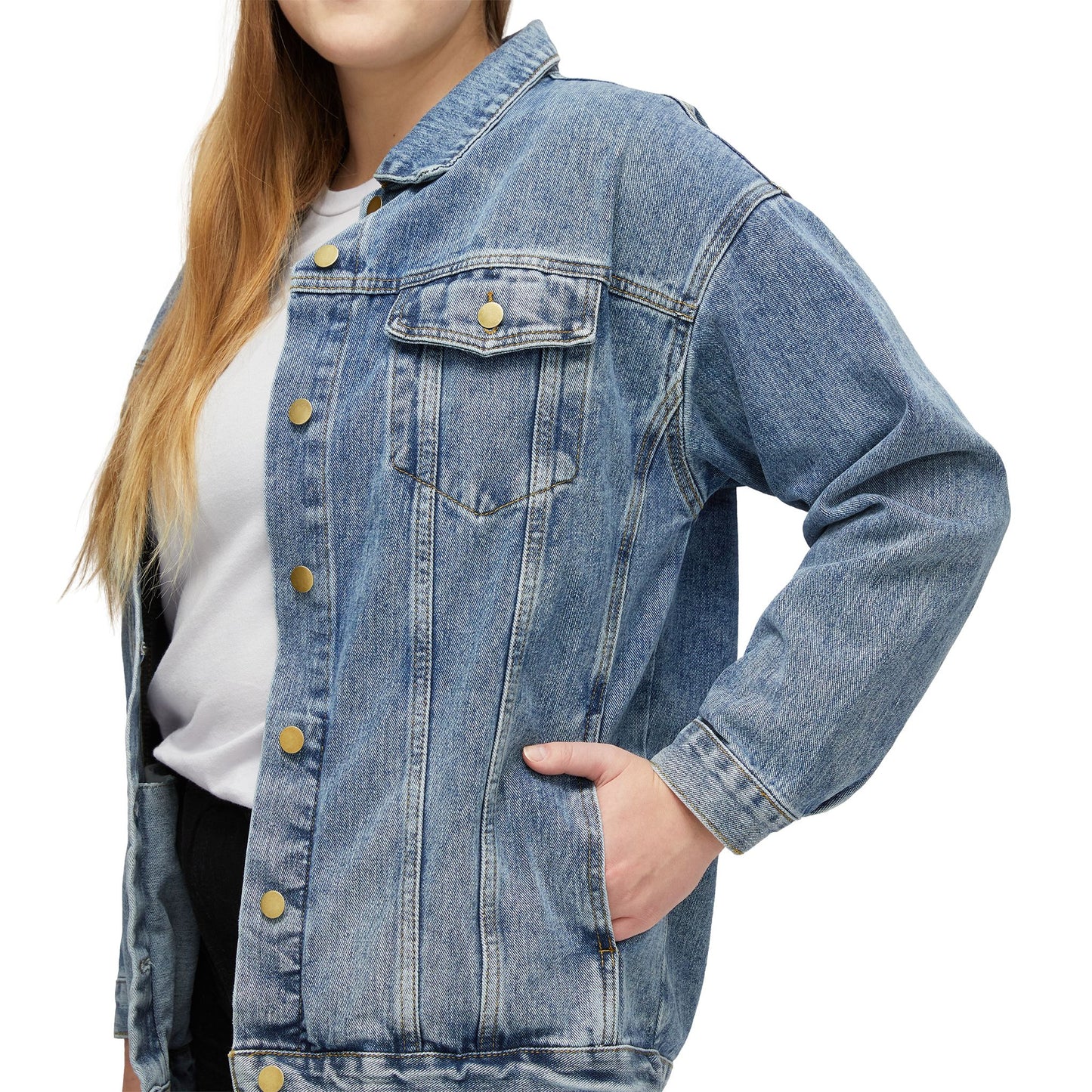 Bright Future Denim Jacket with Unique Back Design - Blank Page White