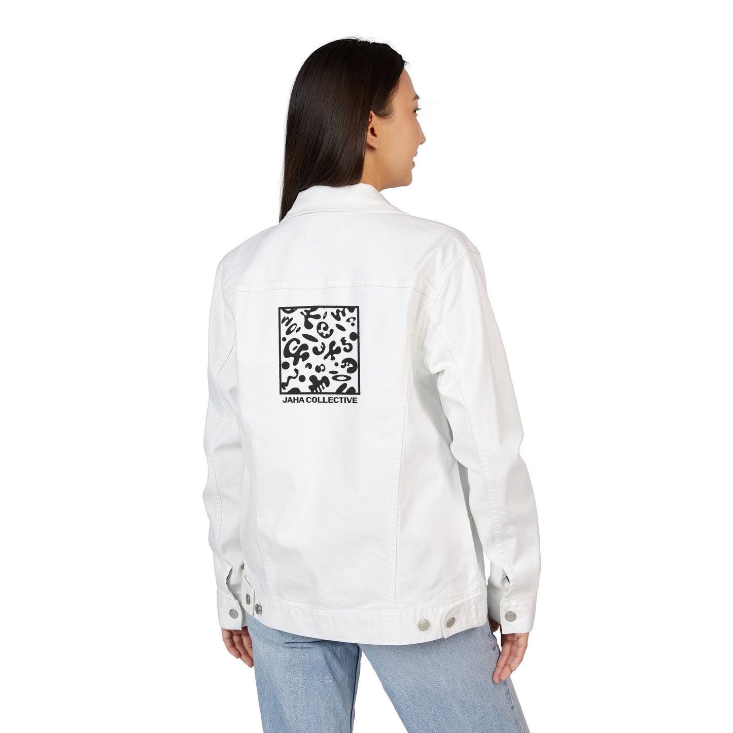 Adorn'd Embroidered Unisex Denim Jacket - Smoke Signal Black