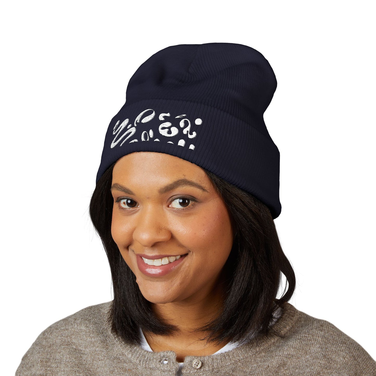 Pure Imagination Embroidered Classic Cuffed Beanie - Starlight White