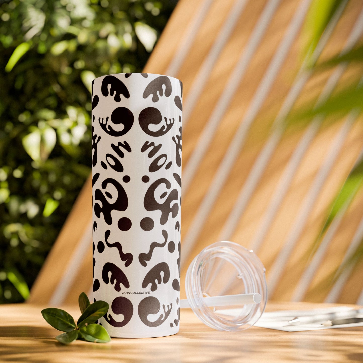 Mirror Work Skinny Color Tumbler w Straw - Smoke Signal Black Print
