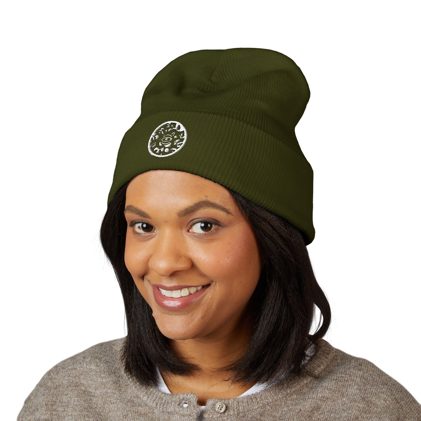 Adorn'd Logo Embroidered Classic Cuffed Beanie - Starlight White