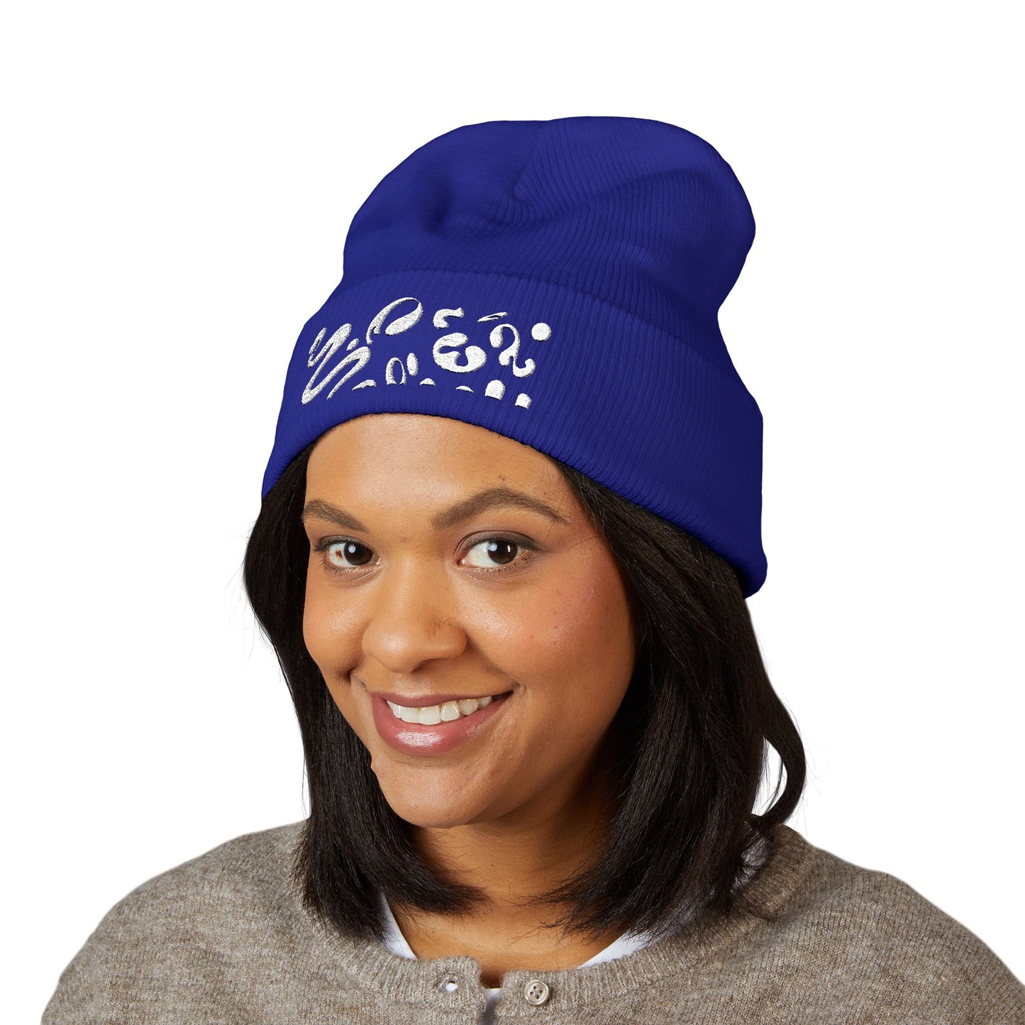 Pure Imagination Embroidered Classic Cuffed Beanie - Starlight White