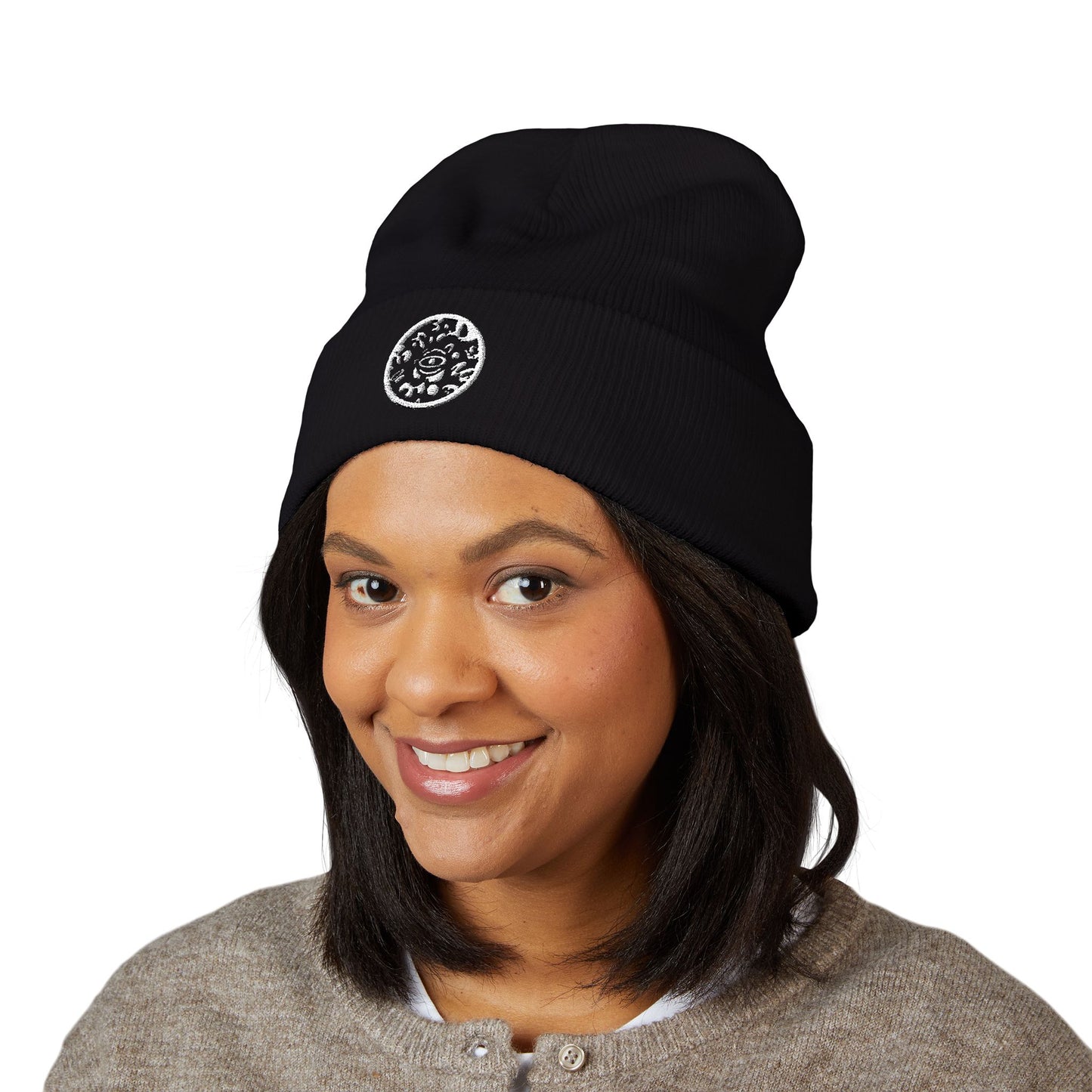 Adorn'd Logo Embroidered Classic Cuffed Beanie - Starlight White