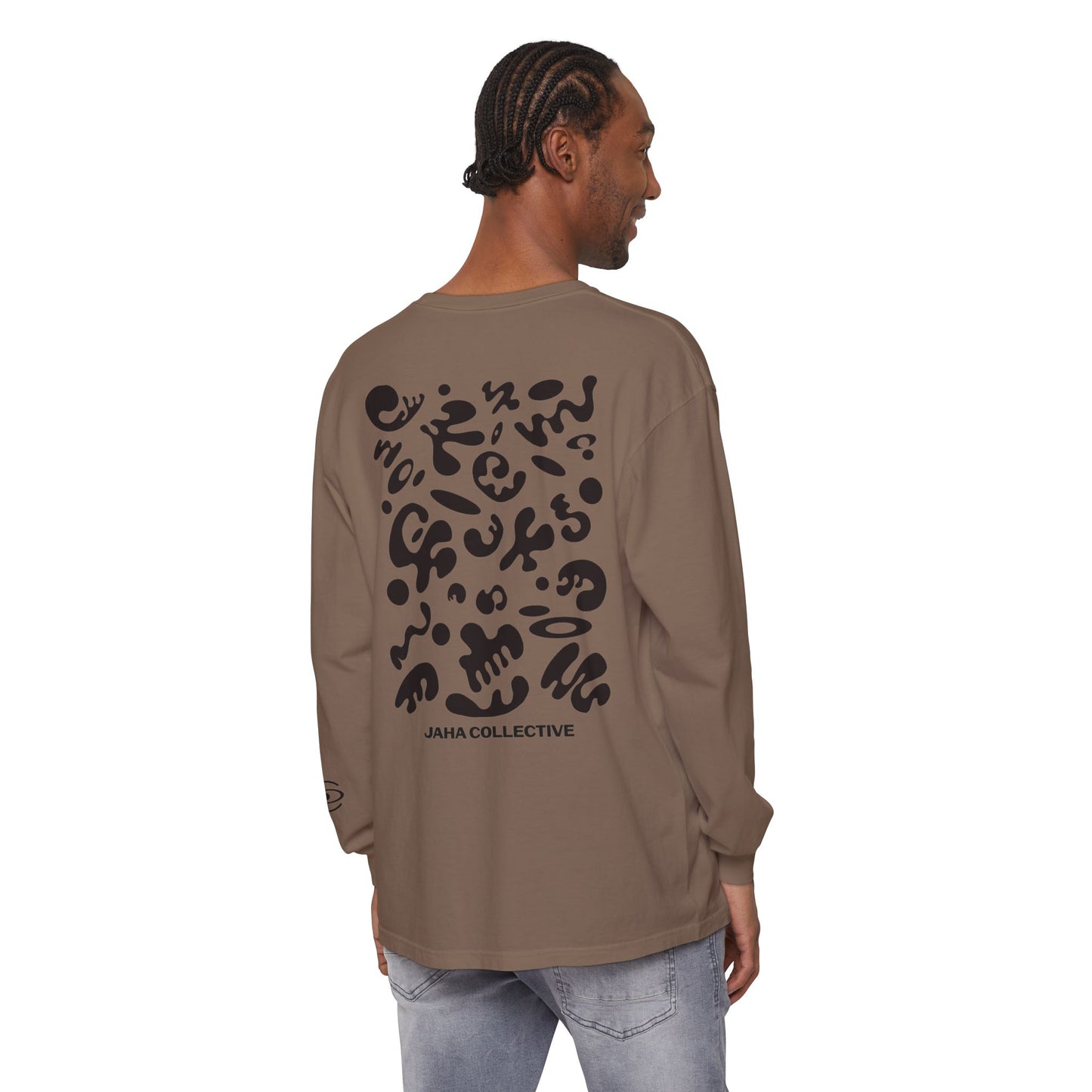 Pure Imagination Unisex Garment Dyed Long Sleeve T-Shirt - Smoke Signal Black Print