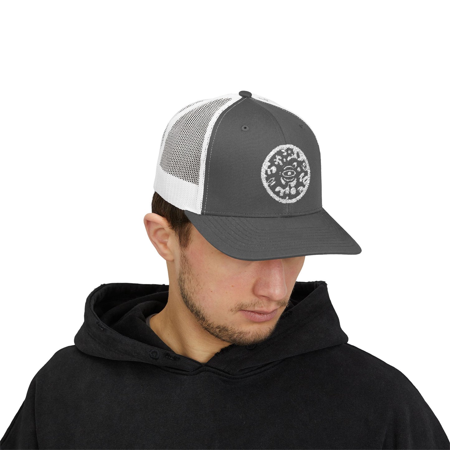 Adorn'd Logo Embroidered Retro Trucker Hat - Starlight White