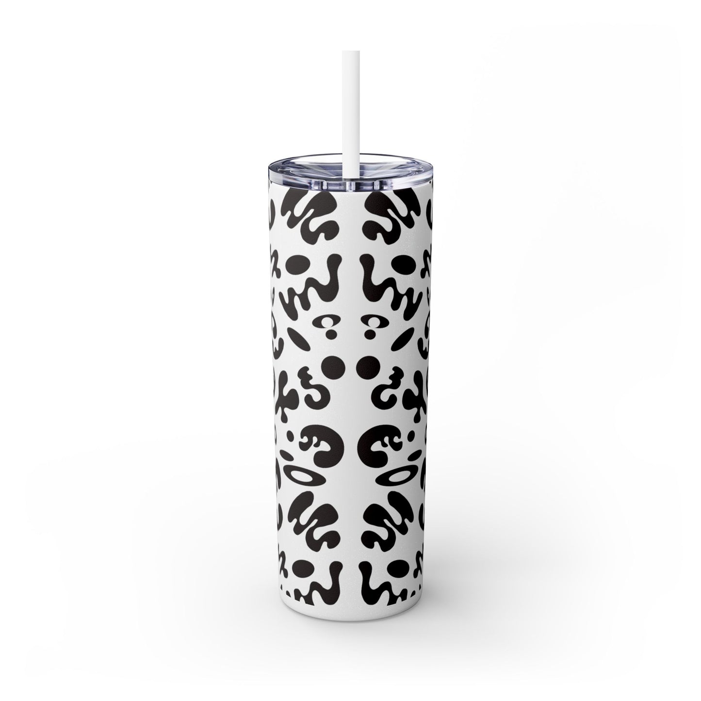 Mirror Work Skinny Color Tumbler w Straw - Smoke Signal Black Print