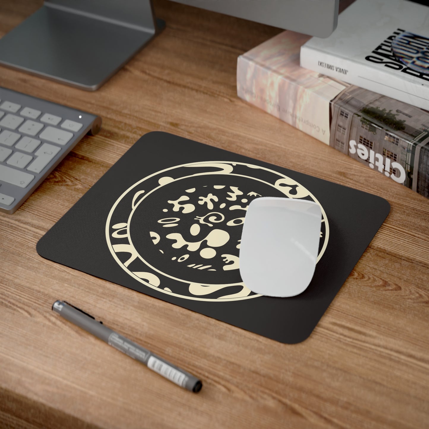 Adorn'd Circle Mouse Pad - Smoke Signal Black