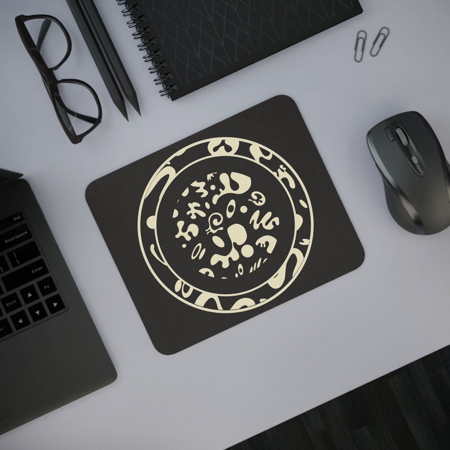 Adorn'd Circle Mouse Pad - Smoke Signal Black