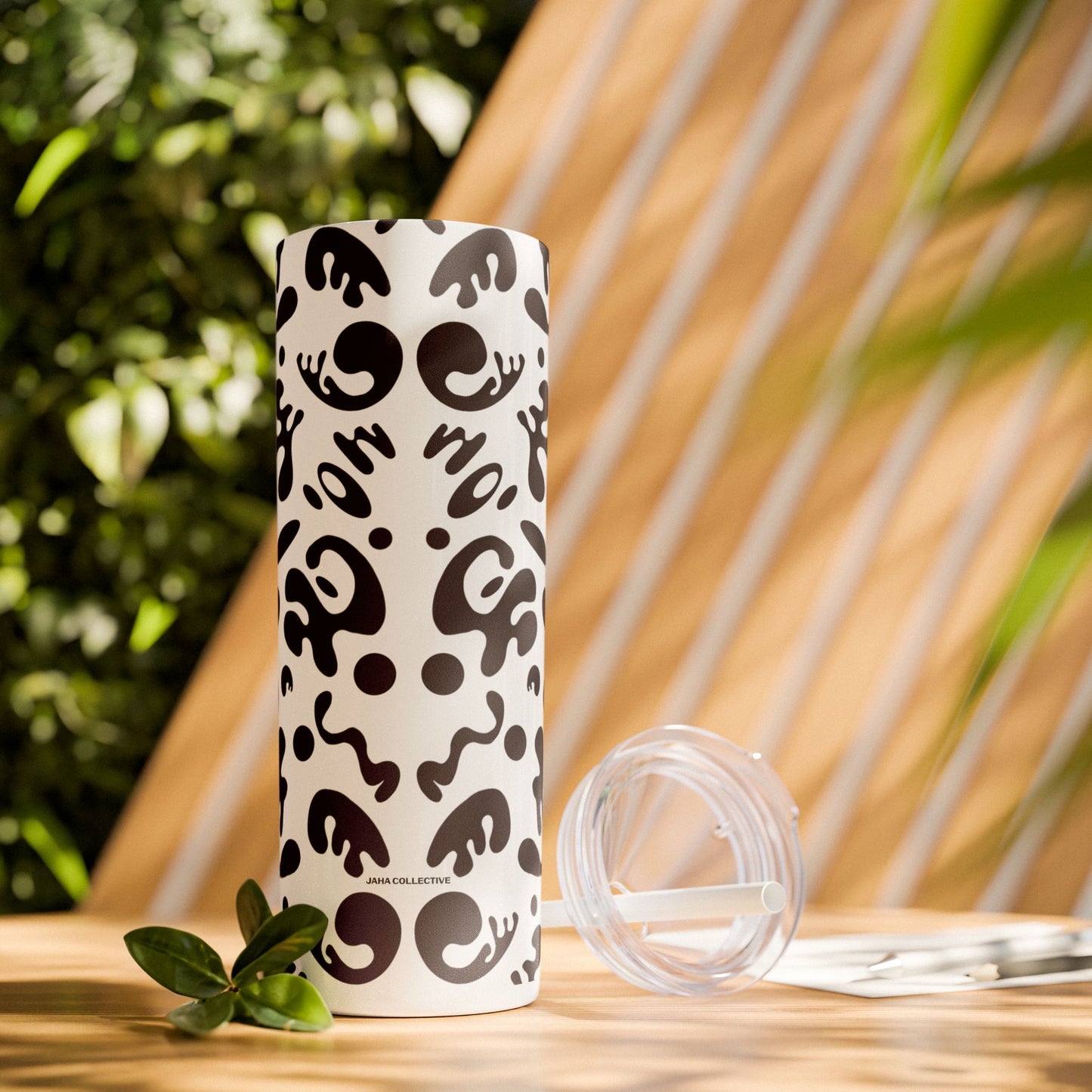 Mirror Work Skinny Color Tumbler w Straw - Smoke Signal Black Print