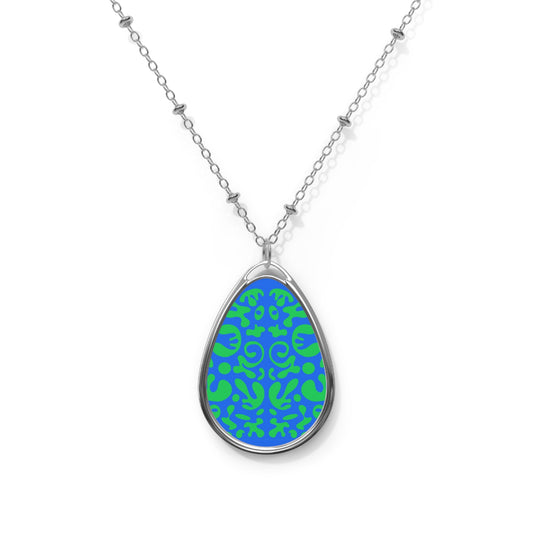 Mirror Work Color Oval Necklace - Tide Pool