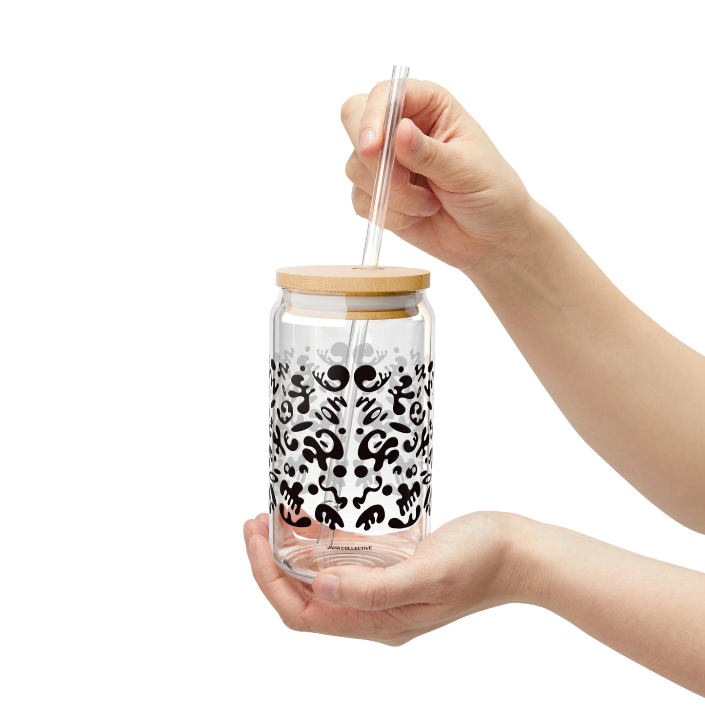 Mirror Work Sipper Glass with Bamboo Lid (16oz)