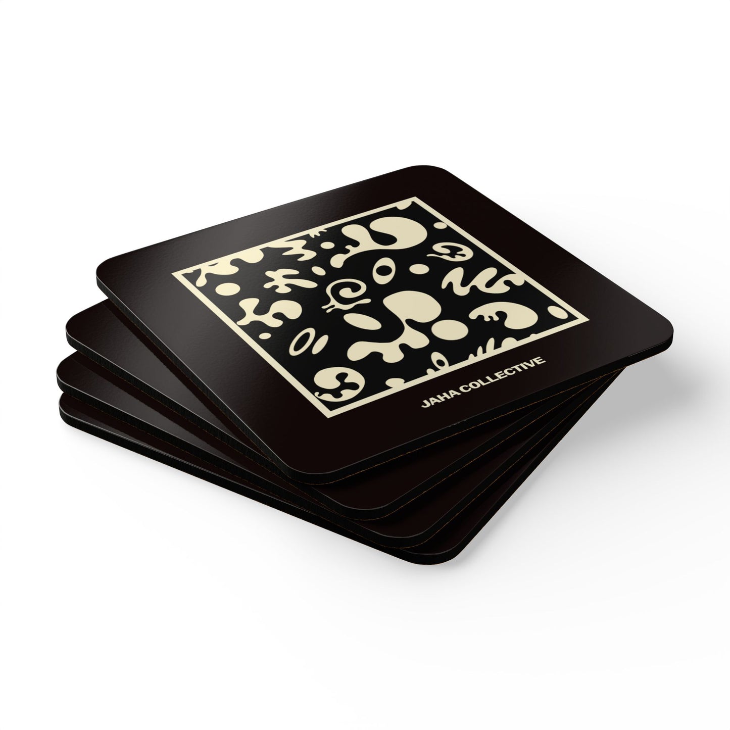 Adorn'd Minimalist Square Corkwood Coaster Set (4) - Smoke Signal Black