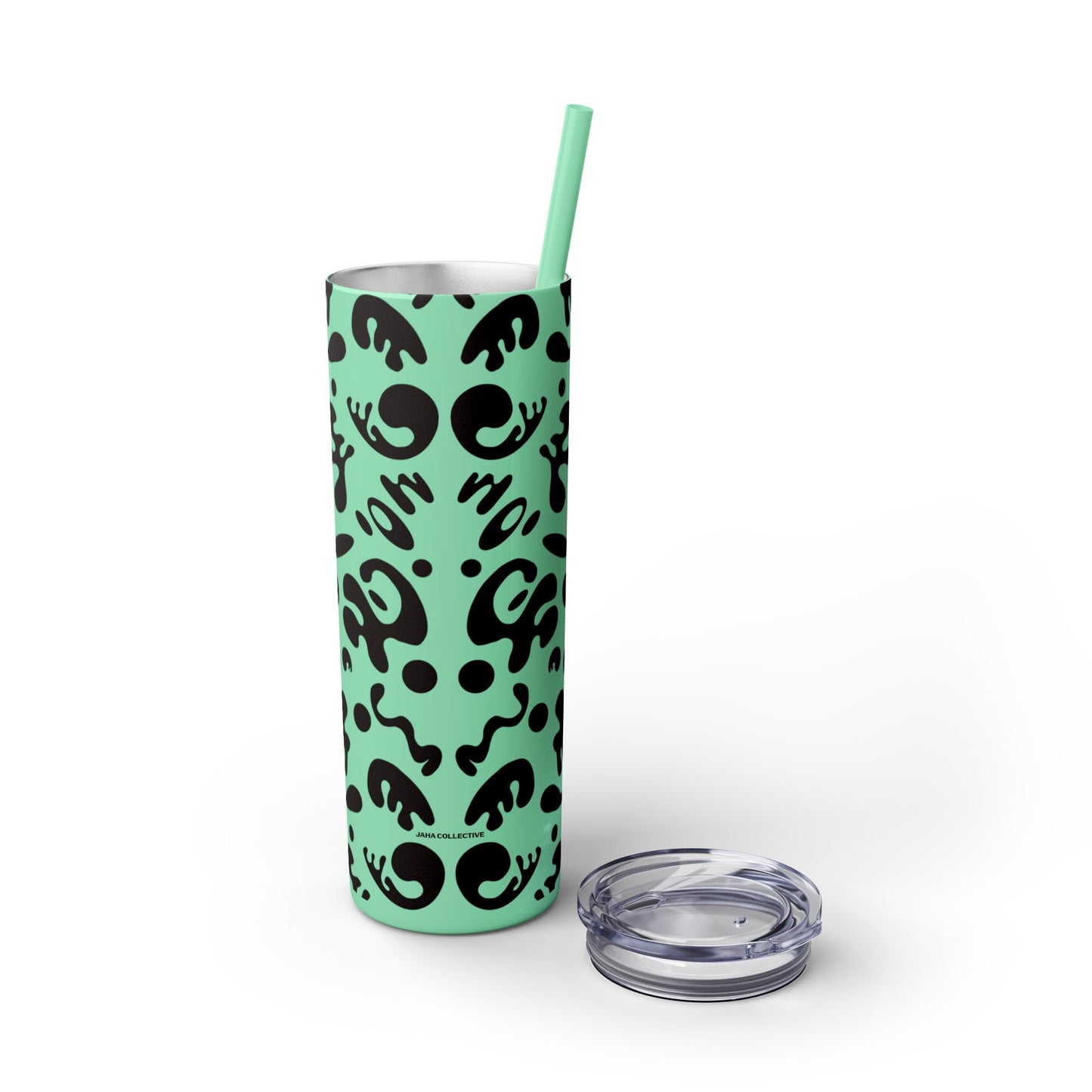 Mirror Work Skinny Color Tumbler w Straw - Smoke Signal Black Print