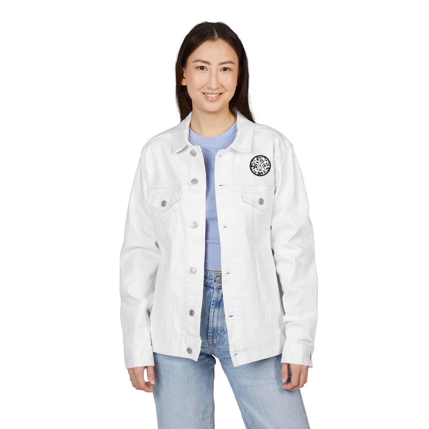 Adorn'd Embroidered Unisex Denim Jacket - Smoke Signal Black