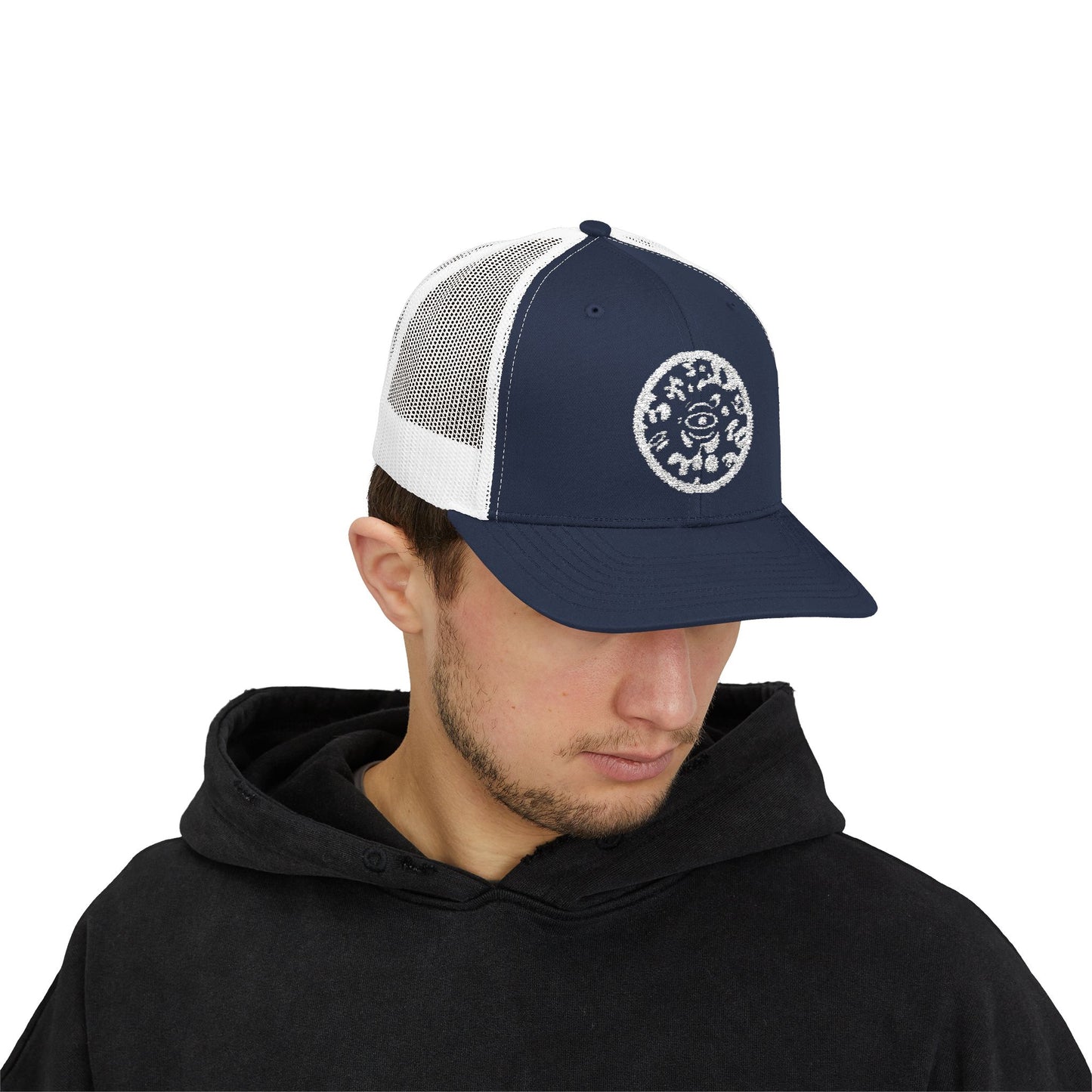 Adorn'd Logo Embroidered Retro Trucker Hat - Starlight White