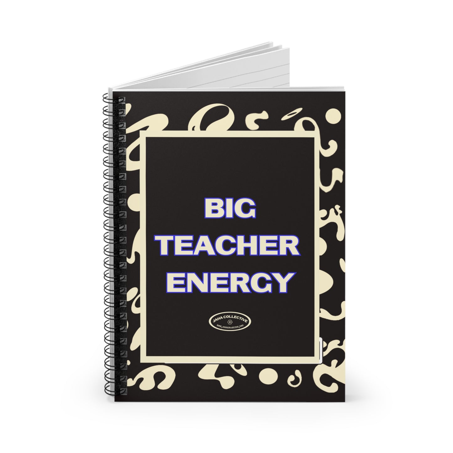 Big Teacher Energy Spiral Notebook (Ruled Line) - Smoke Signal Black