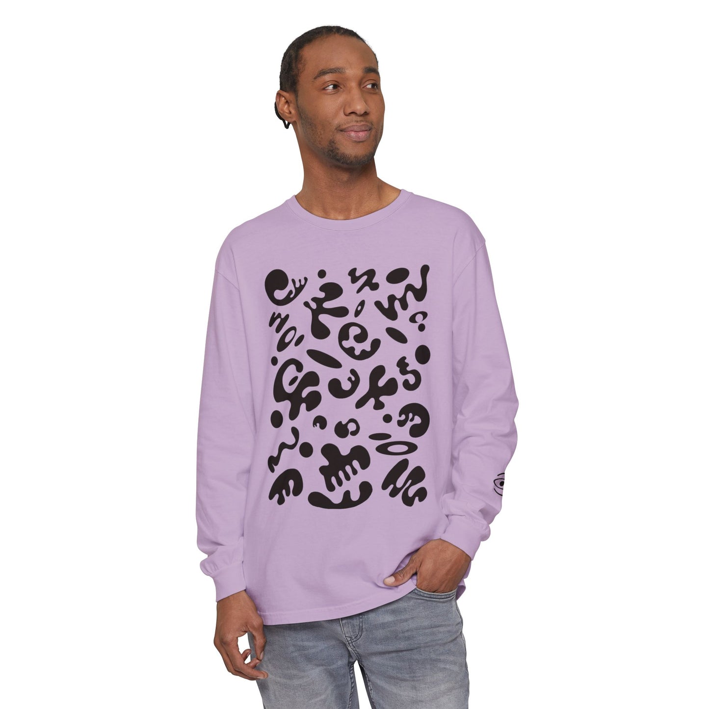 Pure Imagination Unisex Garment Dyed Long Sleeve T-Shirt - Smoke Signal Black Print