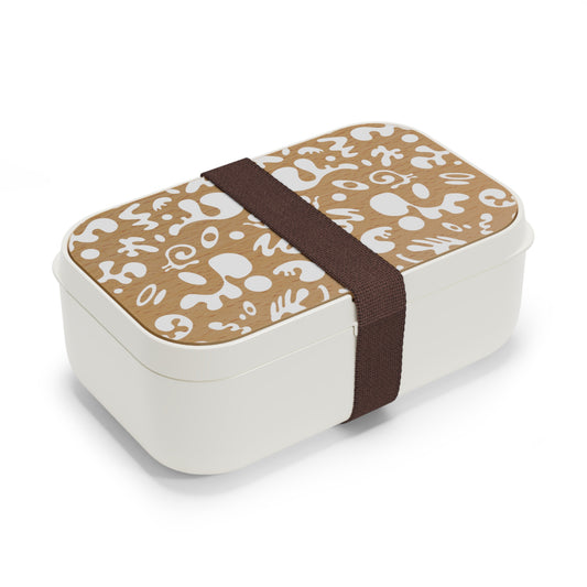 Mirror Work Bento Lunch Box w Elastic Band & Cutlery - Starlight White