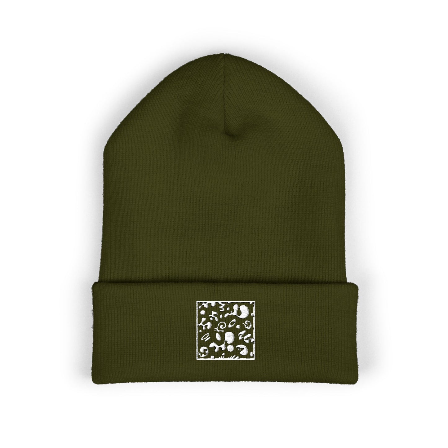 Adorn'd Square Embroidered Classic Cuffed Beanie - Starlight White
