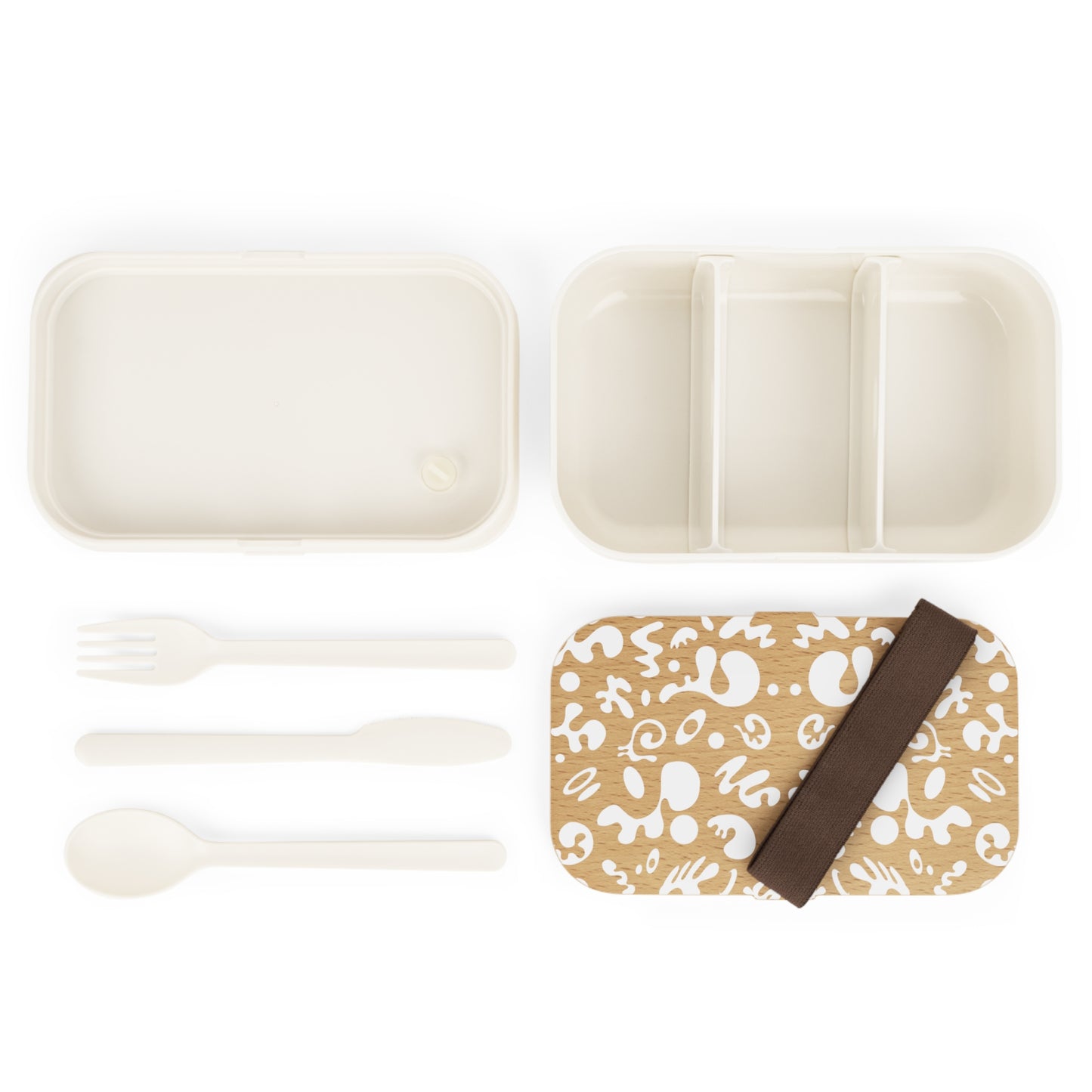 Mirror Work Bento Lunch Box w Elastic Band & Cutlery - Starlight White