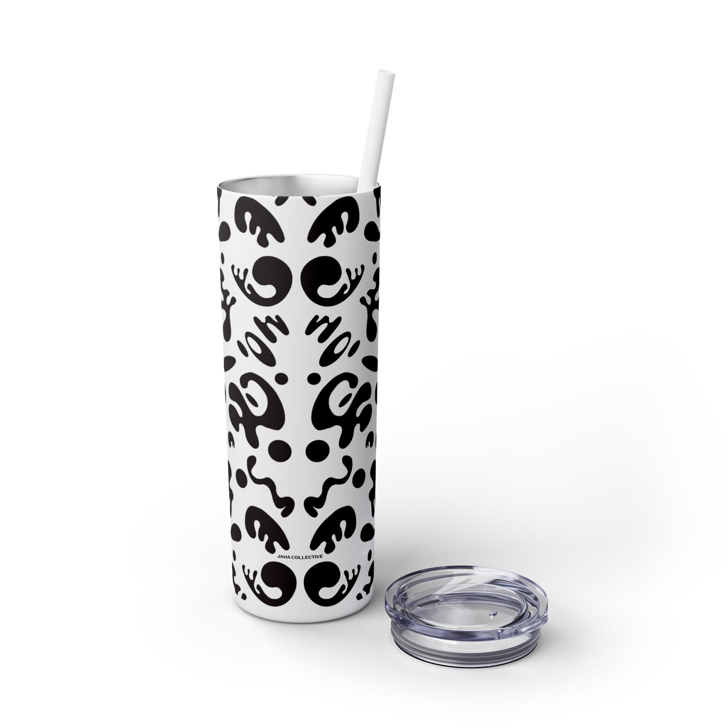 Mirror Work Skinny Color Tumbler w Straw - Smoke Signal Black Print