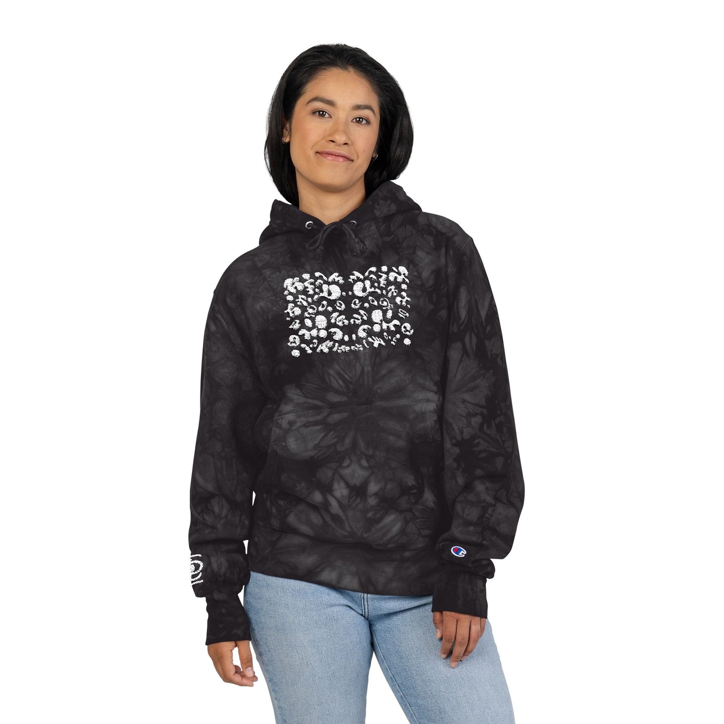 Mirror Work Embroidered Unisex Champion Tie-Dye Hoodie