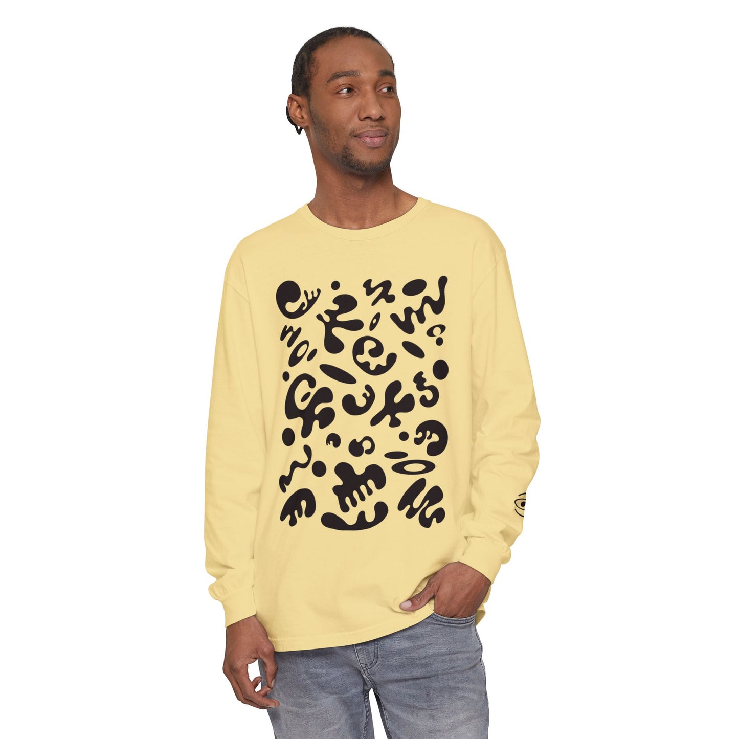 Pure Imagination Unisex Garment Dyed Long Sleeve T-Shirt - Smoke Signal Black Print