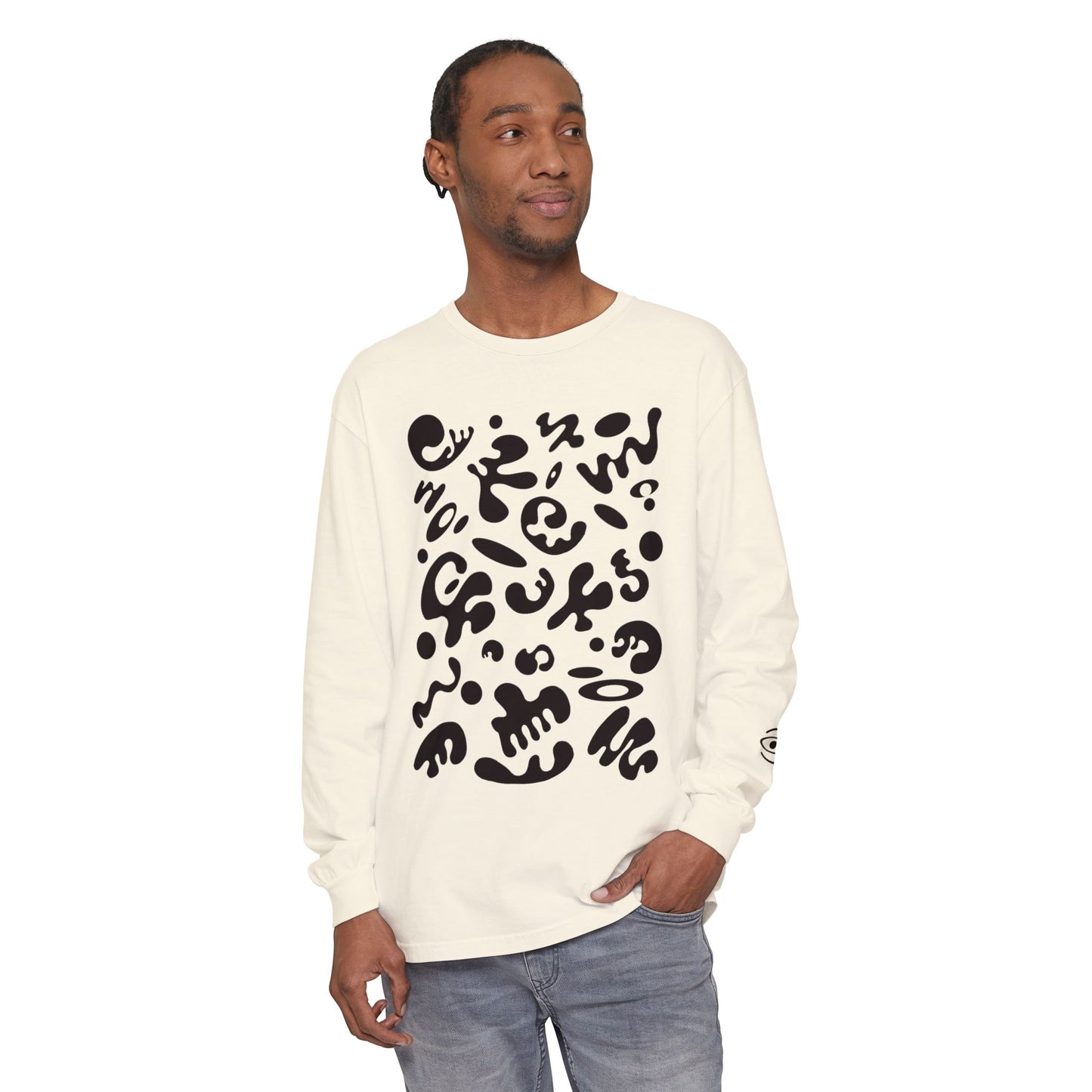 Pure Imagination Unisex Garment Dyed Long Sleeve T-Shirt - Smoke Signal Black Print