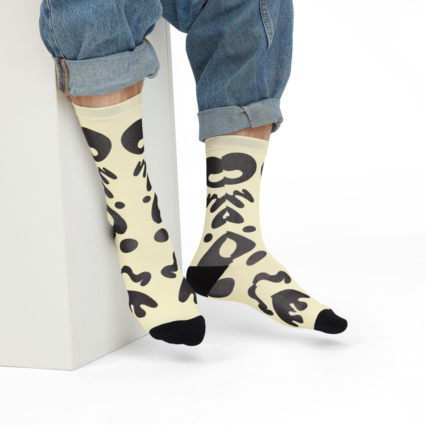 Mirror Work Color Crew Socks - Blank Page White