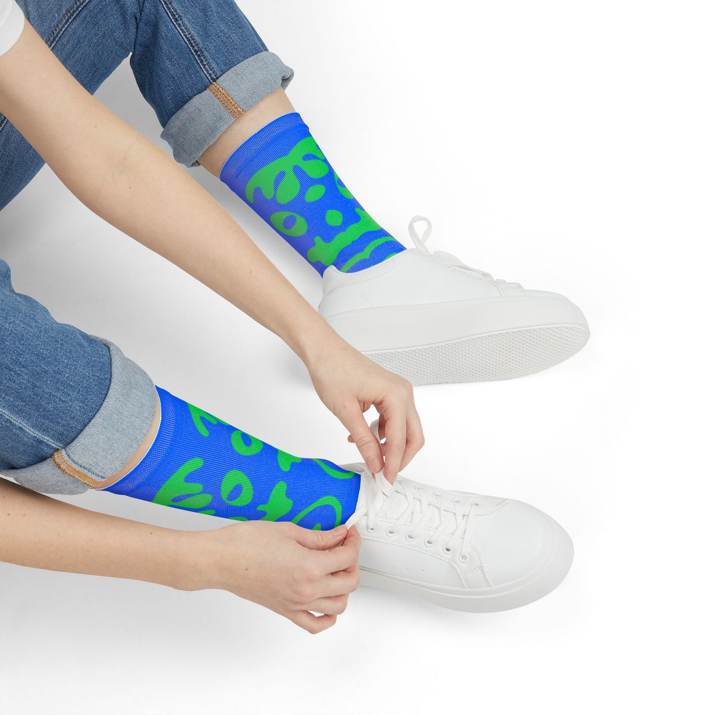 Mirror Work Color Crew Socks - Tide Pool