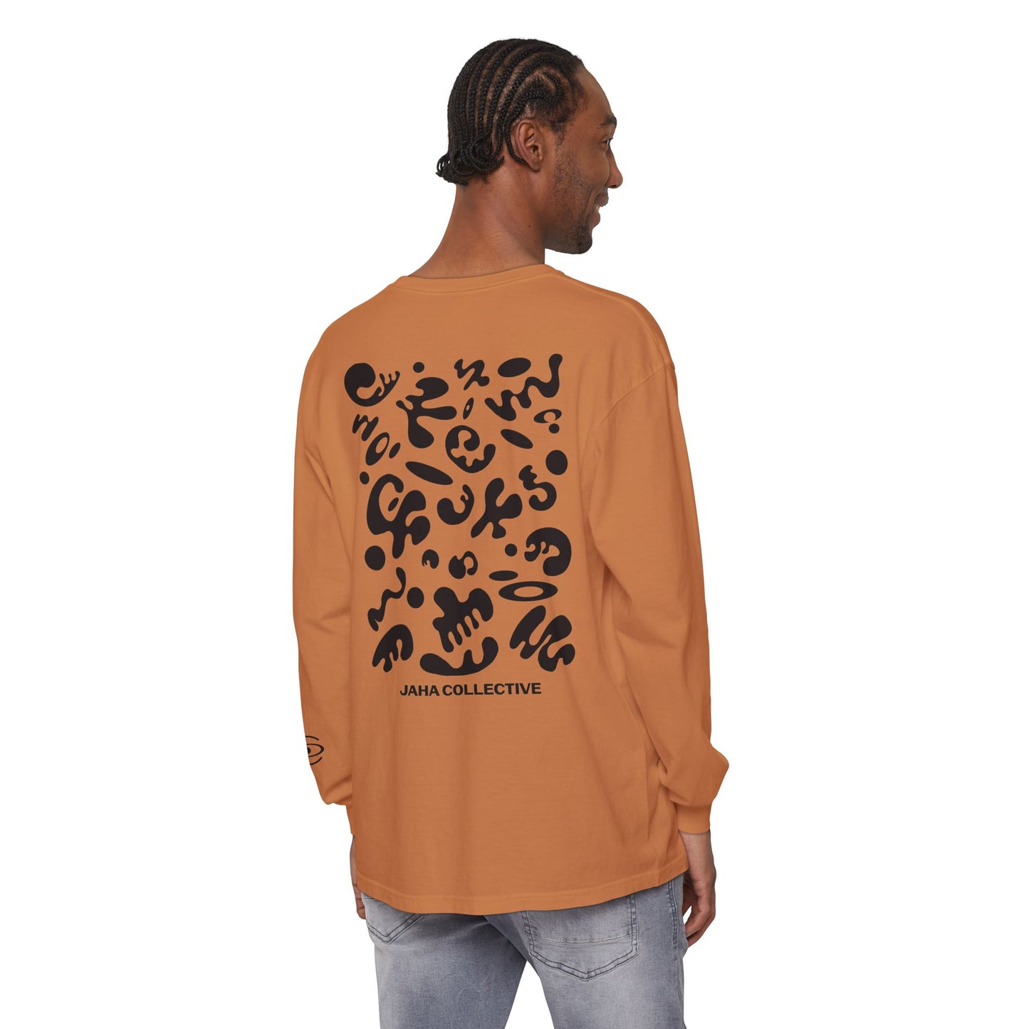 Pure Imagination Unisex Garment Dyed Long Sleeve T-Shirt - Smoke Signal Black Print