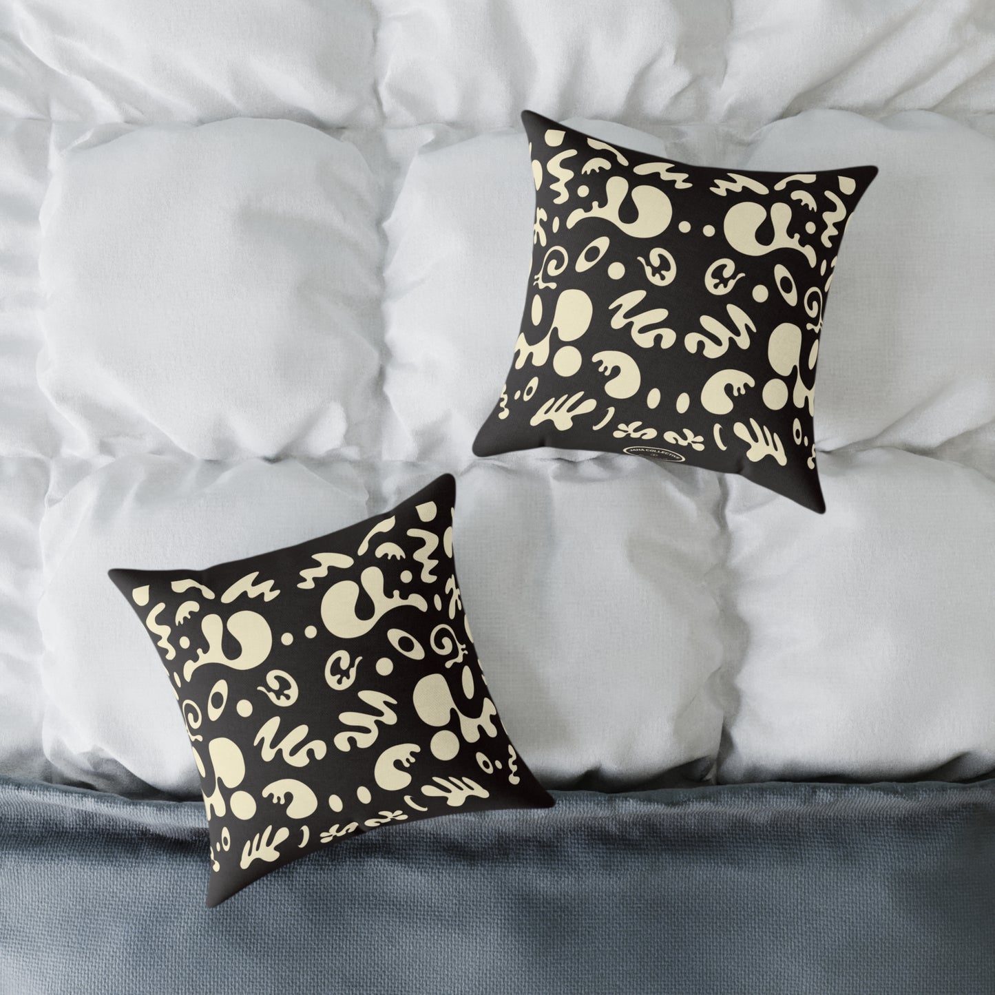 Mirror Work Square Poly Canvas Pillow - Smoke Signal Black