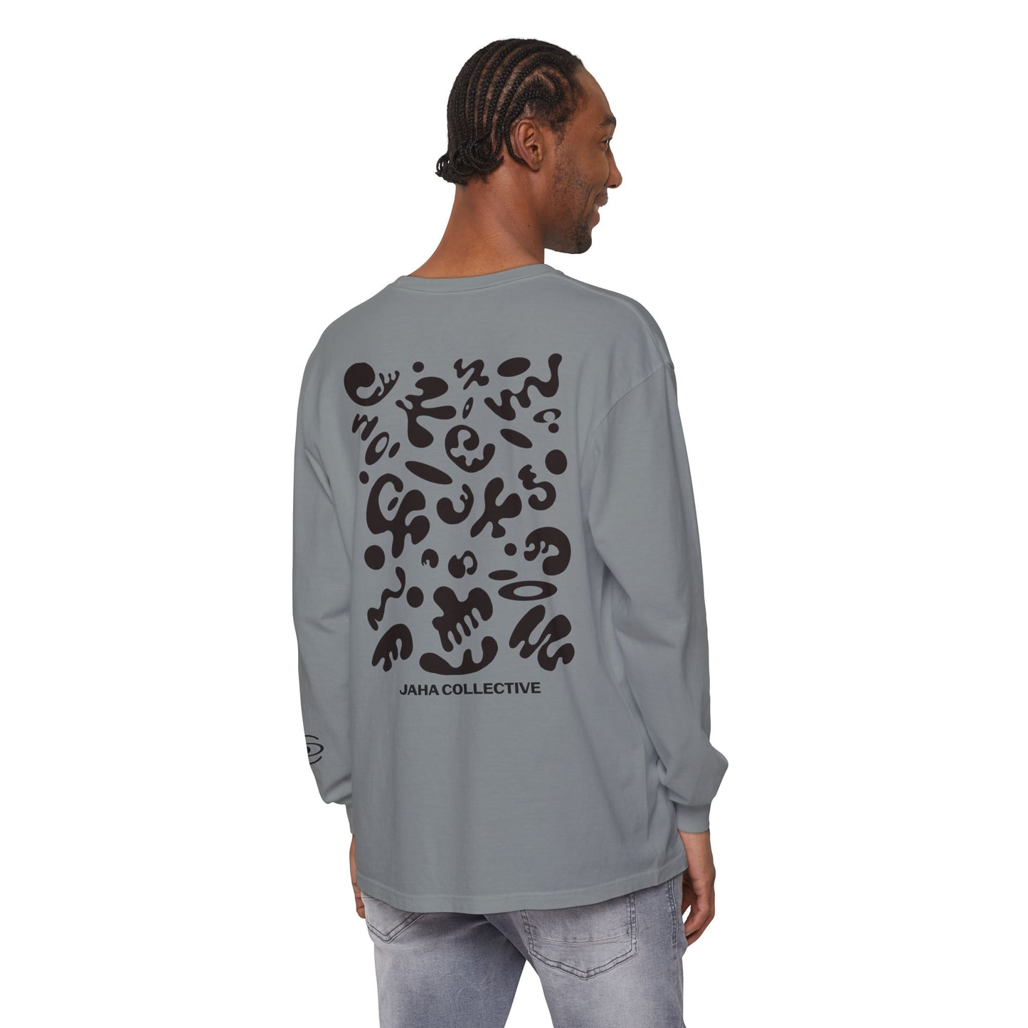 Pure Imagination Unisex Garment Dyed Long Sleeve T-Shirt - Smoke Signal Black Print