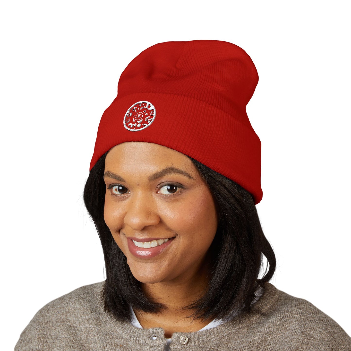 Adorn'd Logo Embroidered Classic Cuffed Beanie - Starlight White