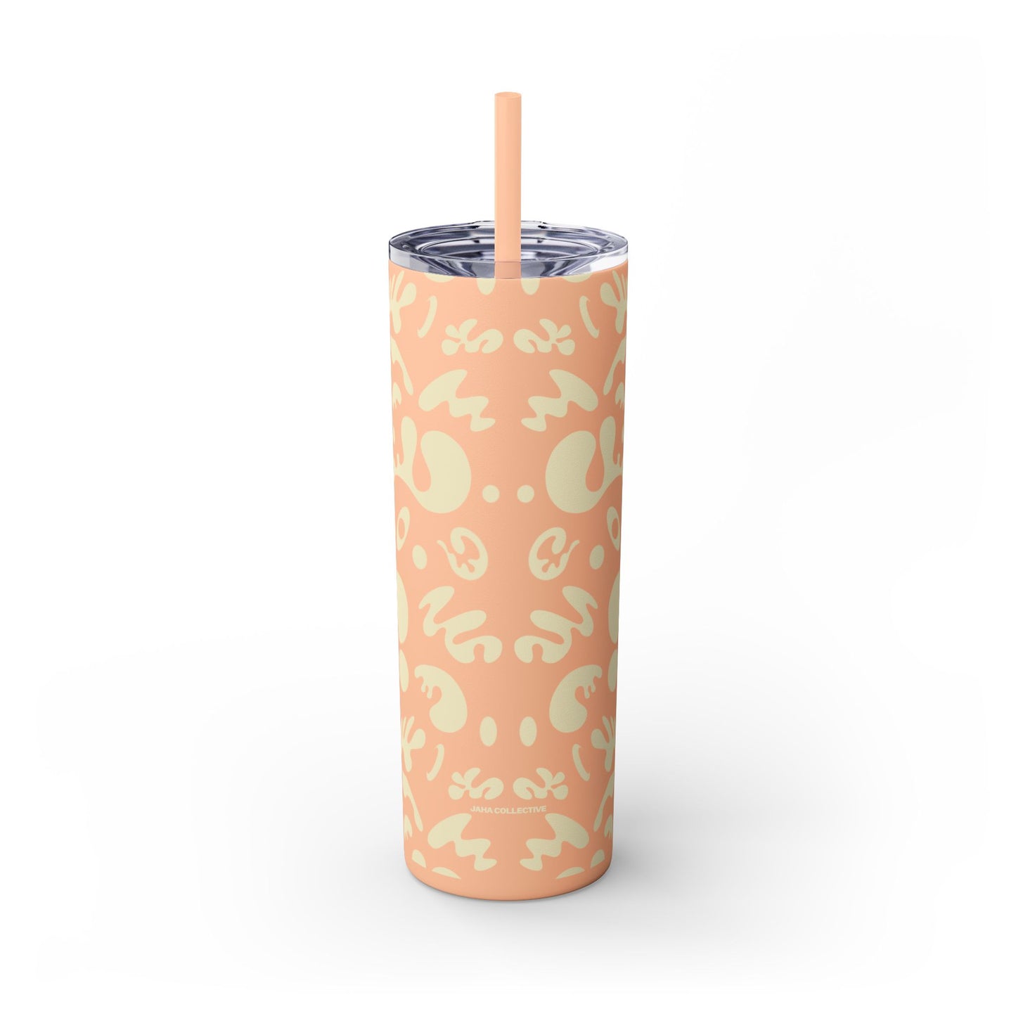 Mirror Work Skinny Color Tumbler w Straw - Blank Page White Print
