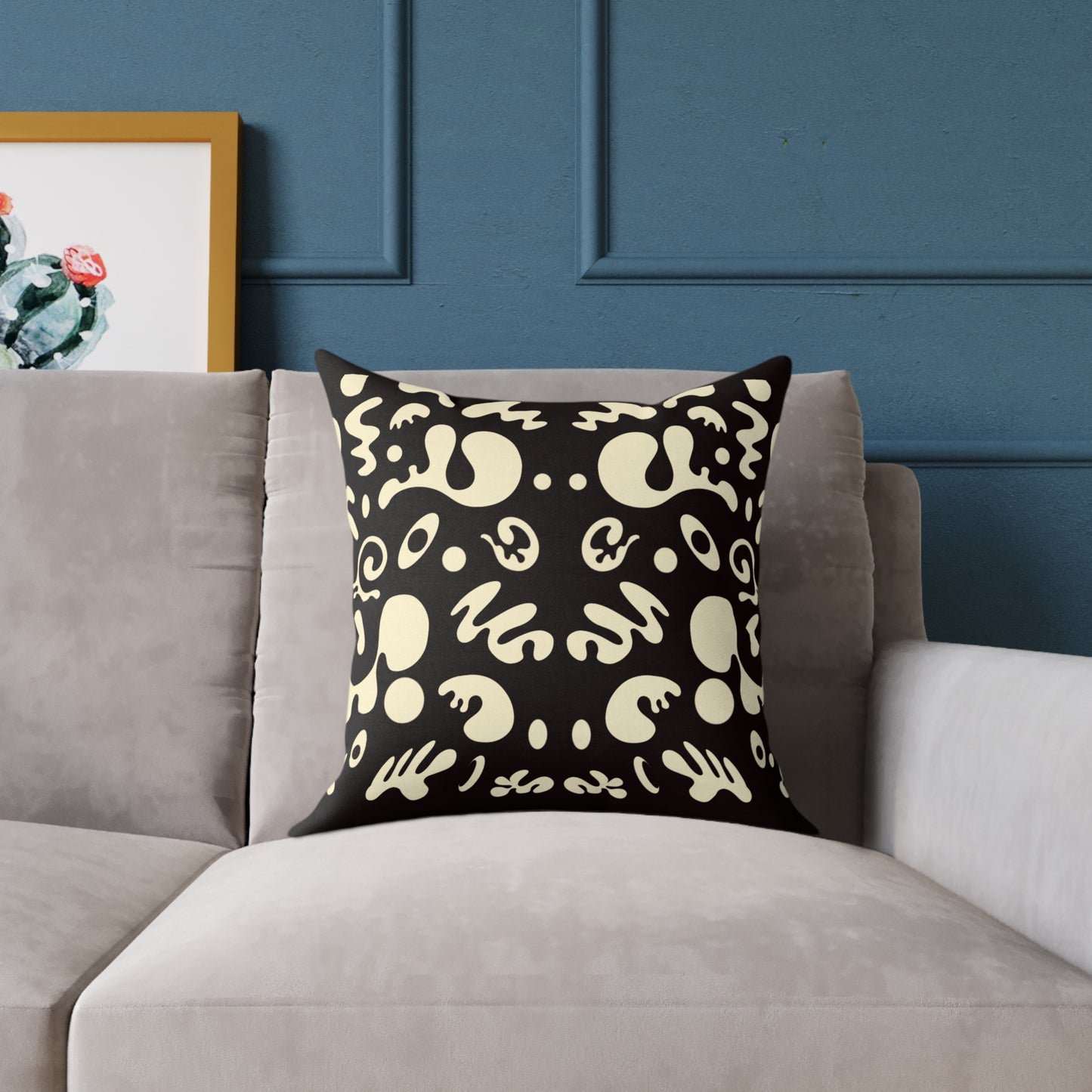 Mirror Work Square Poly Canvas Pillow - Smoke Signal Black