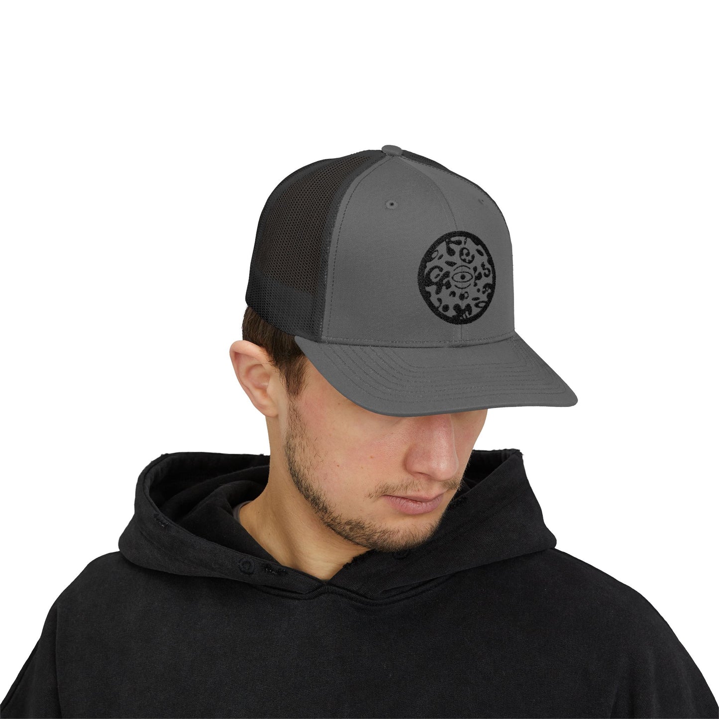 Adorn'd Logo Embroidered Retro Trucker Hat - Smoke Signal Black