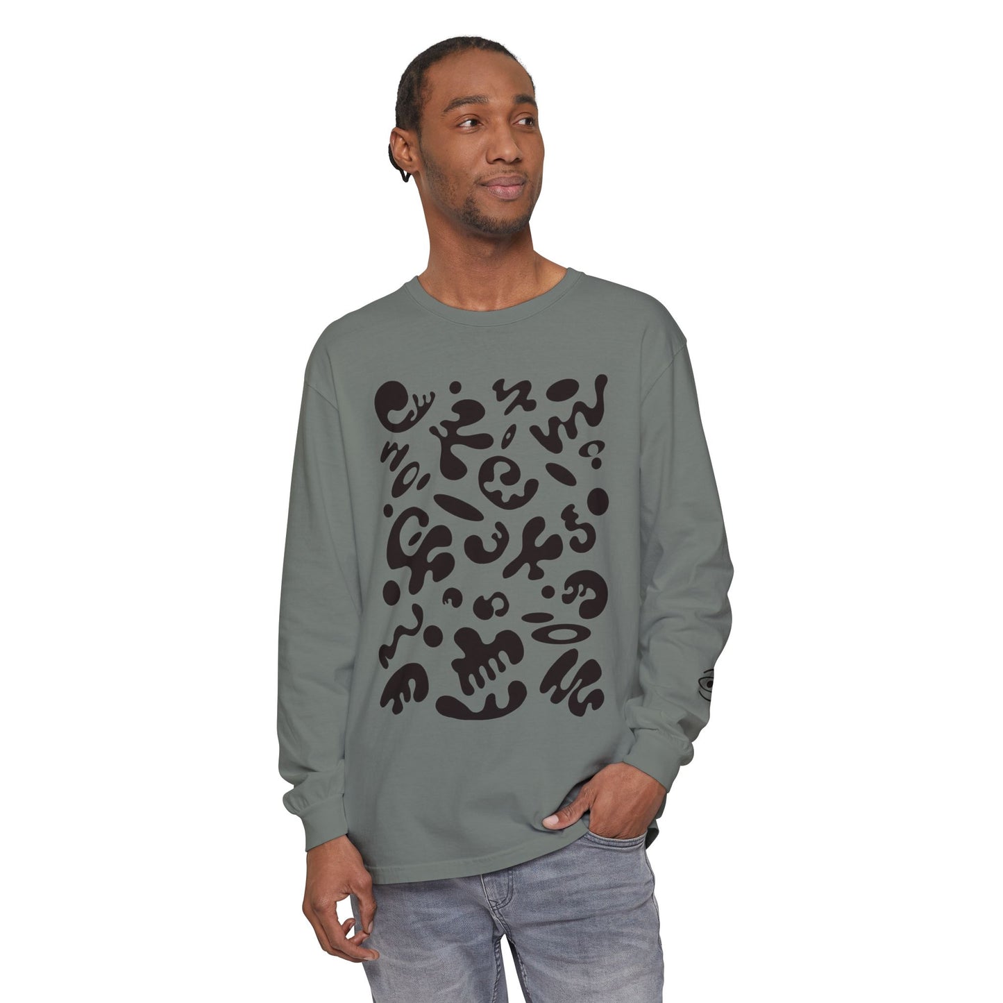 Pure Imagination Unisex Garment Dyed Long Sleeve T-Shirt - Smoke Signal Black Print