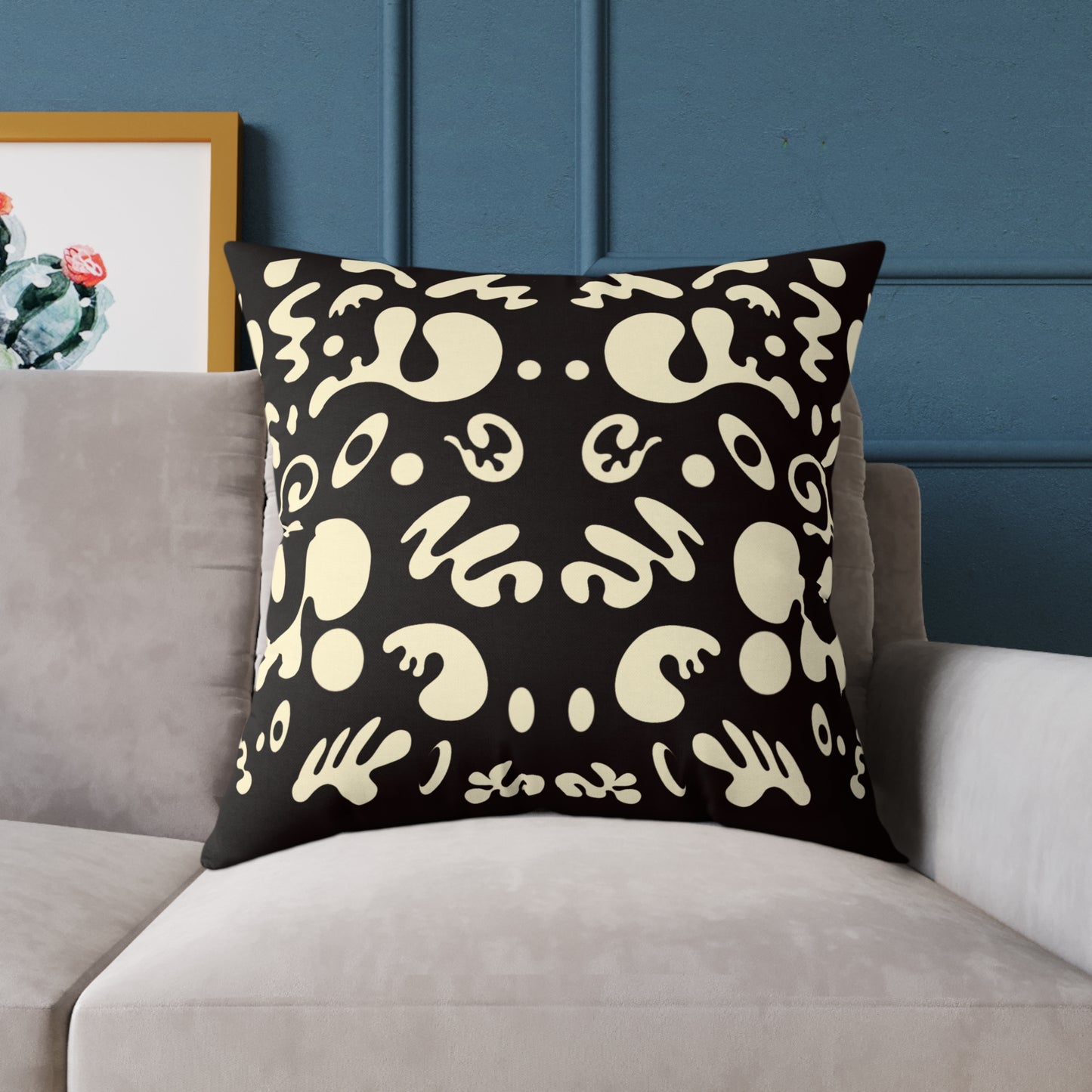 Mirror Work Square Poly Canvas Pillow - Smoke Signal Black